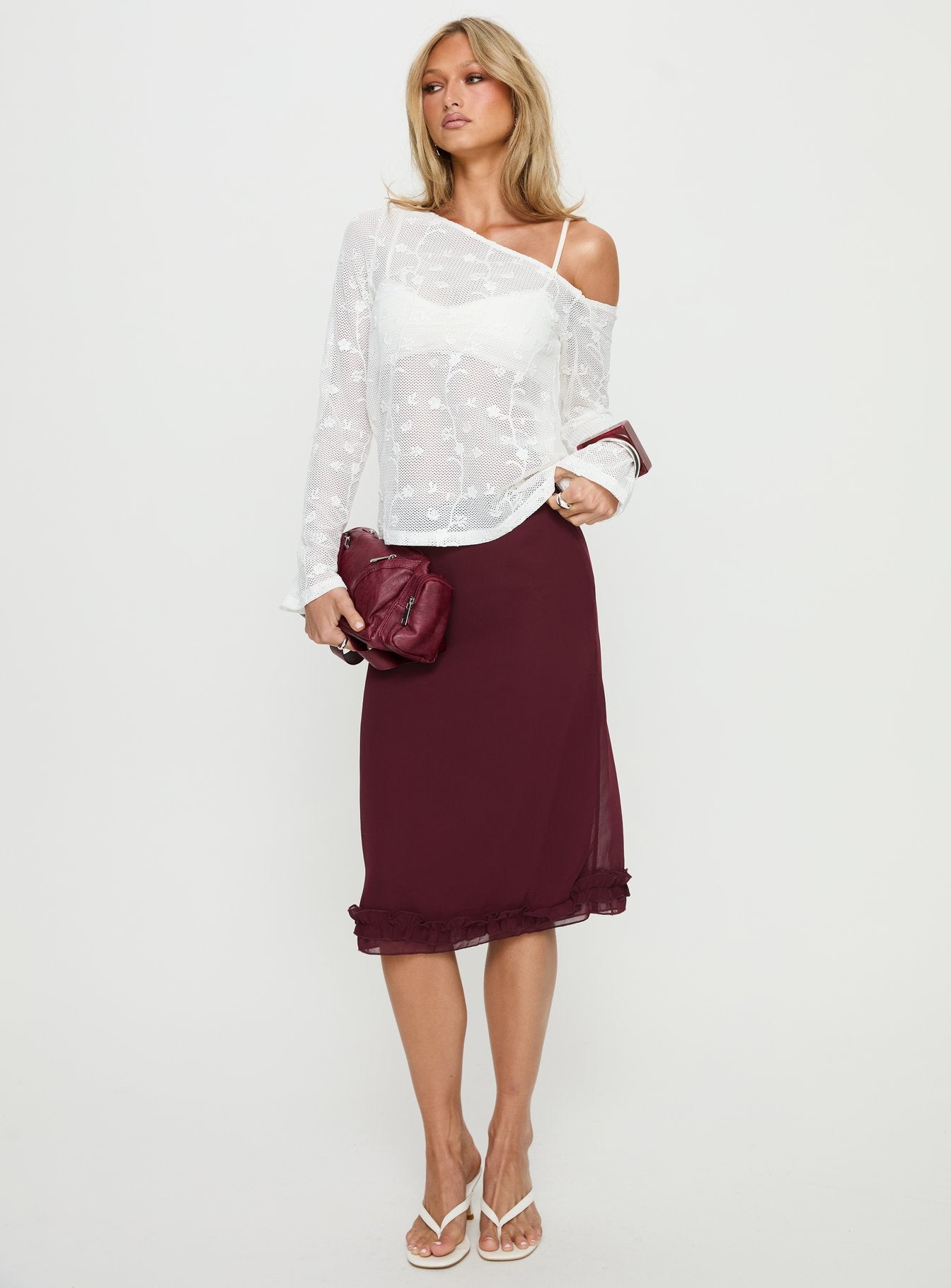 Rosette Frill Midi Skirt Currant - Image 2