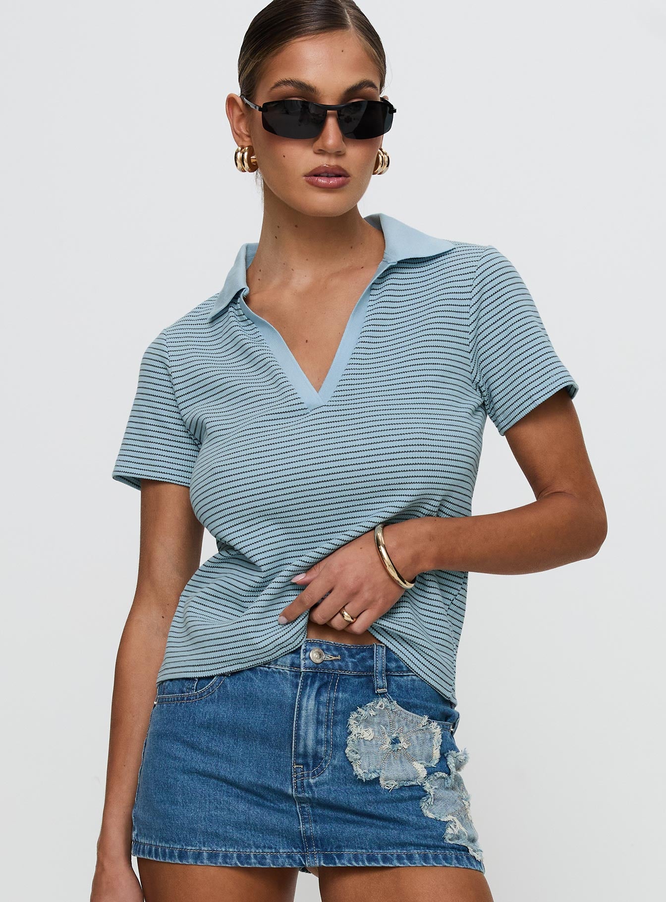 Ralphy Collared Top Blue Stripe - Image 2