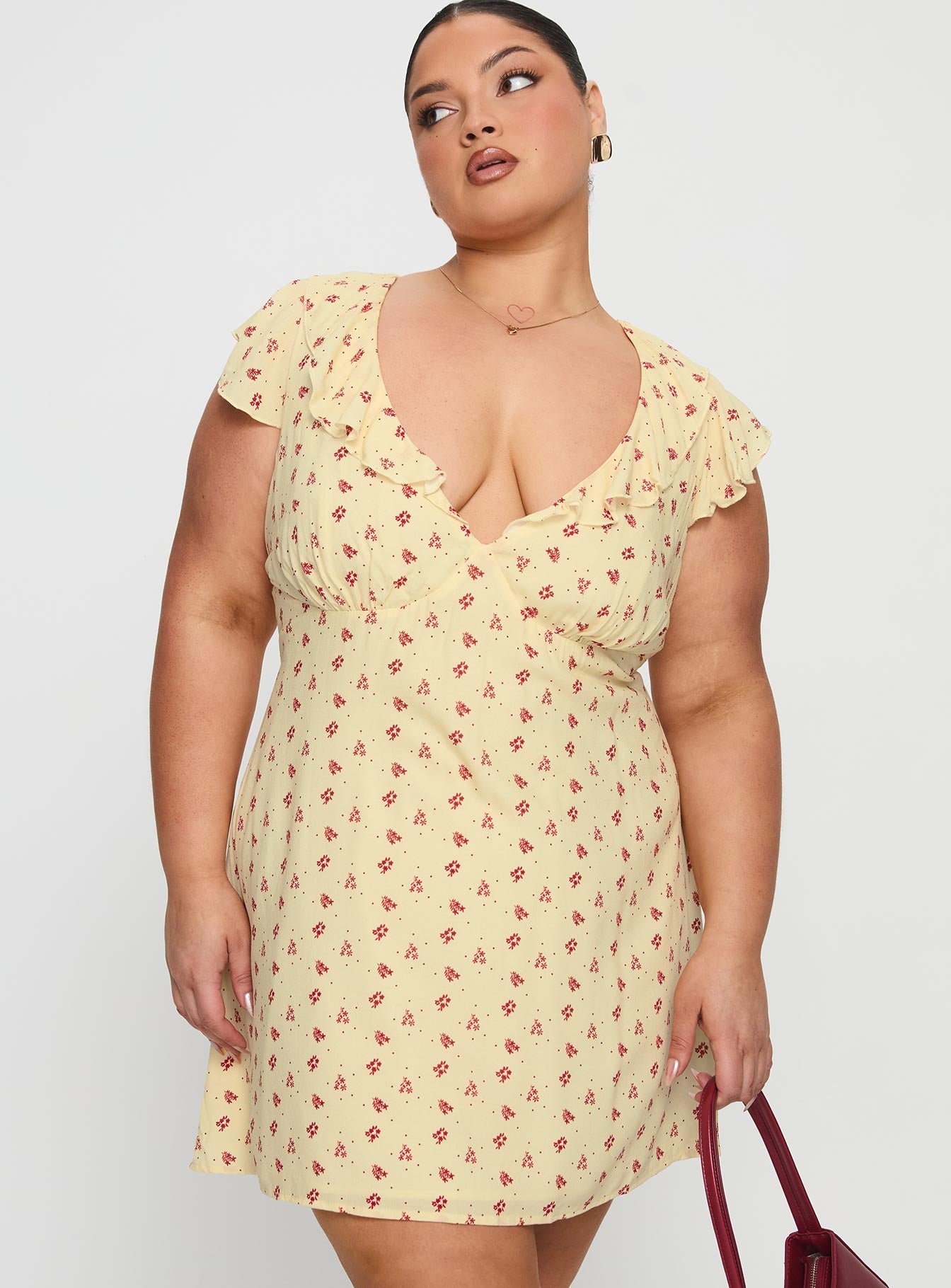 Just Me And You Frill Mini Dress Yellow Floral Curve - Image 2