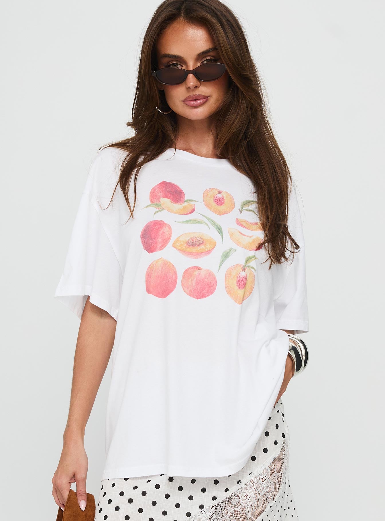 Sweet Peach Oversized Graphic Tee White - Image 2