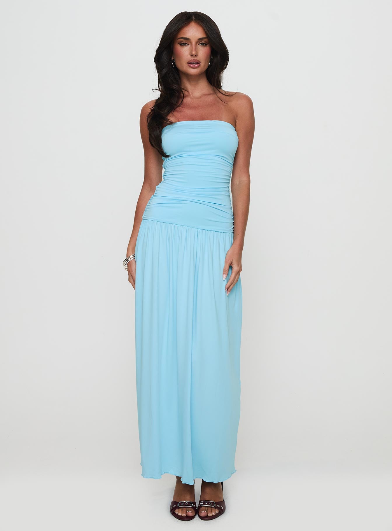 Glorie Strapless Maxi Dress Light Blue Petite - Image 2