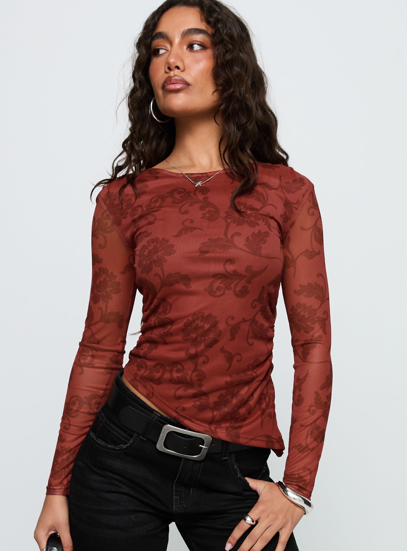 People Watching Long Sleeve Top Red Floral - Image 2