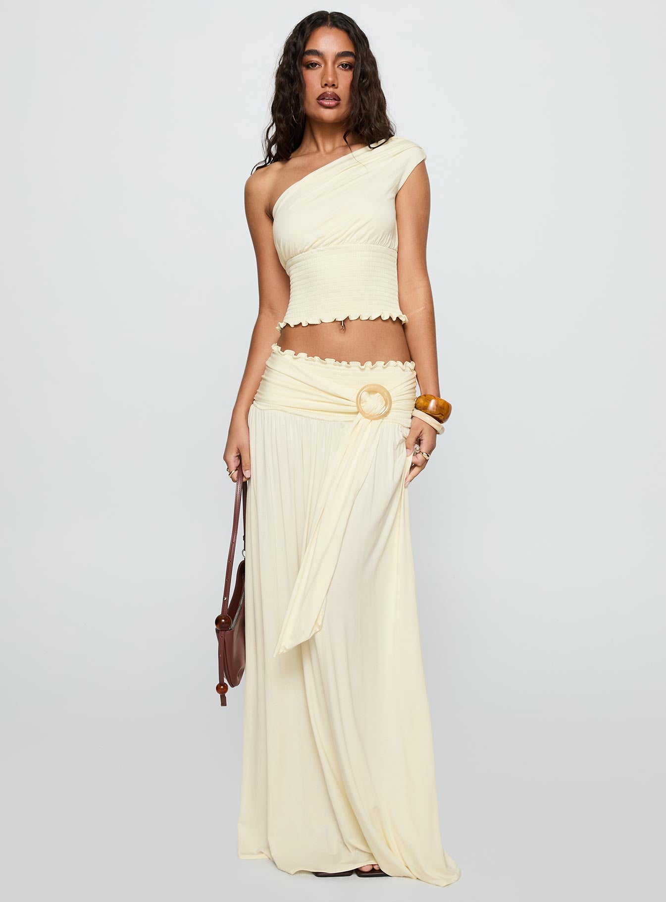 Full Orbit Shirred Maxi Skirt Cream - Image 2