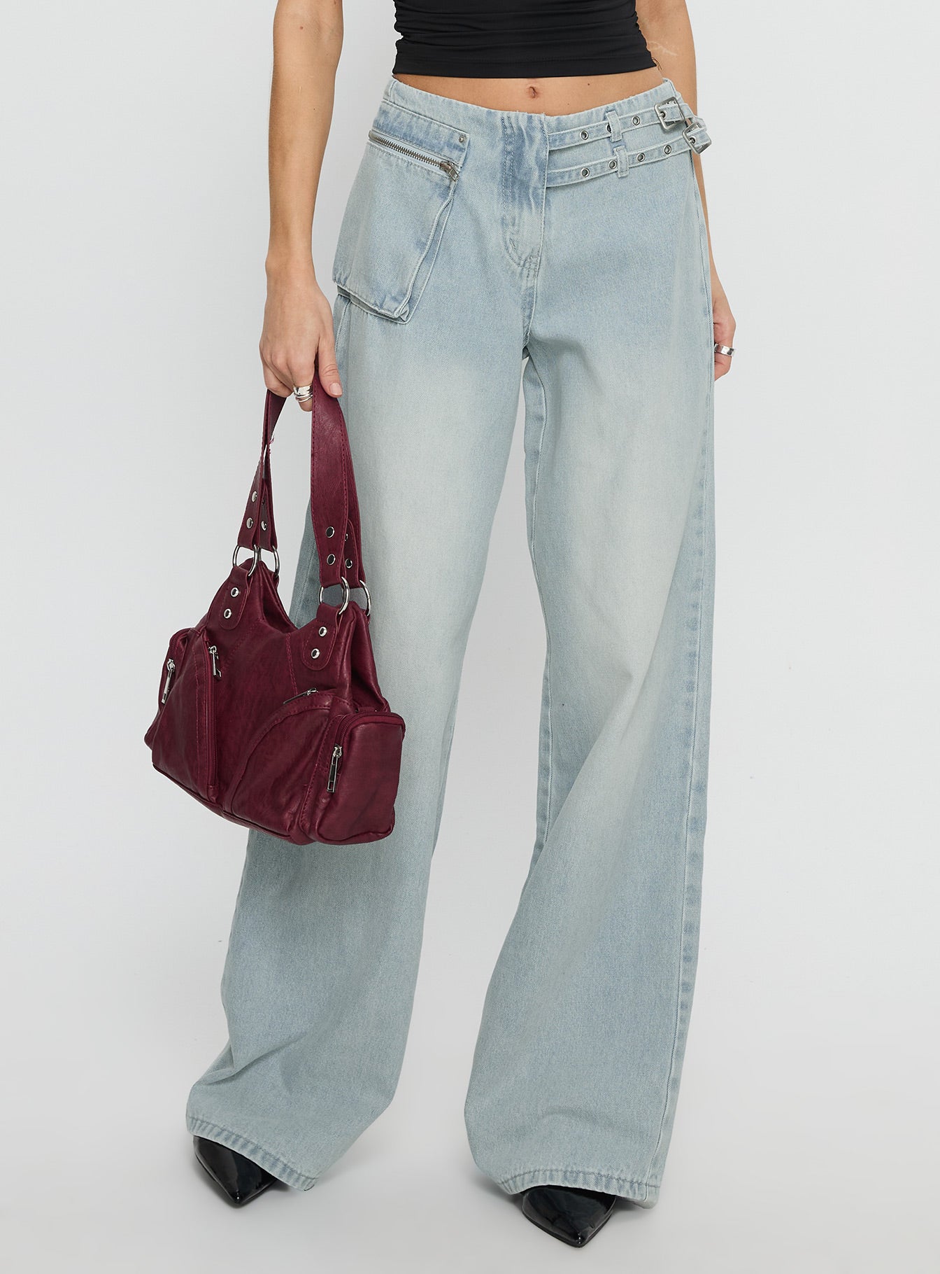 Paltrow Mid Rise Wide Leg Cargo Jeans Faded Blue Wash - Image 2