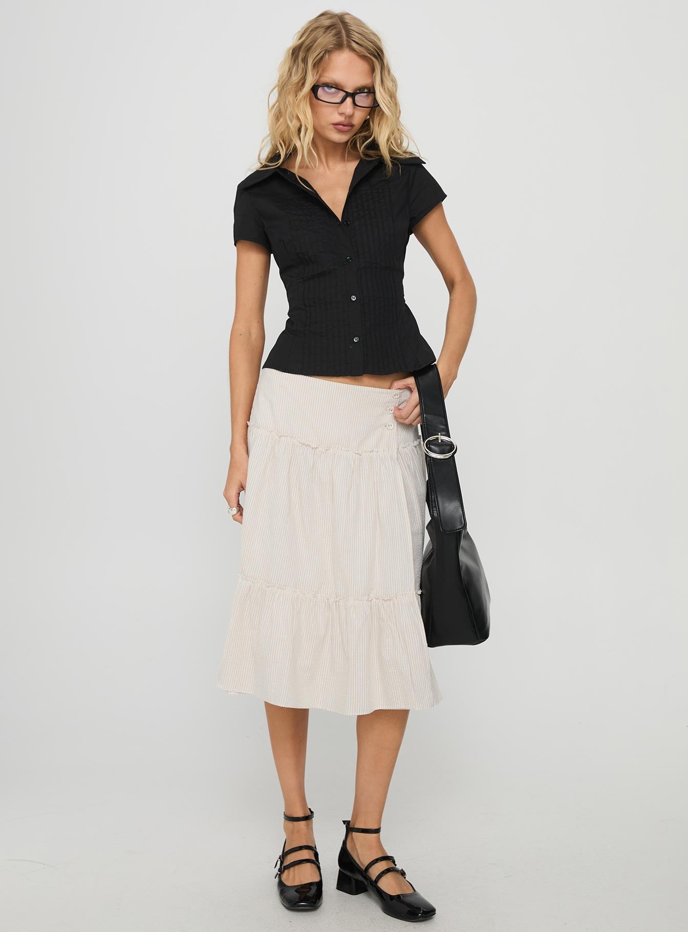 Cascades Low Rise Midi Skirt Beige White Stripe - Image 2