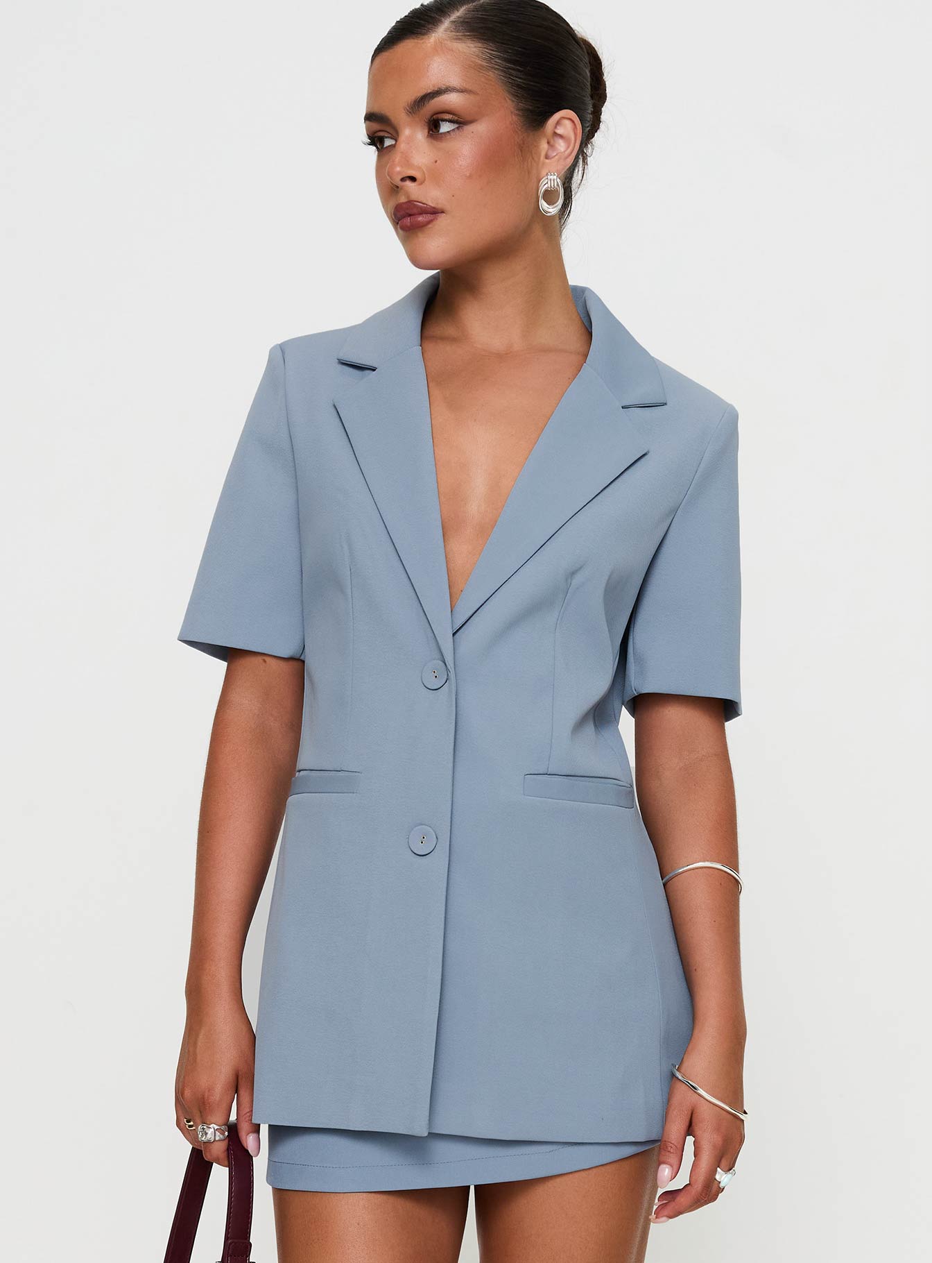 Bisou Bisou Short Sleeved Blazer Blue - Image 2