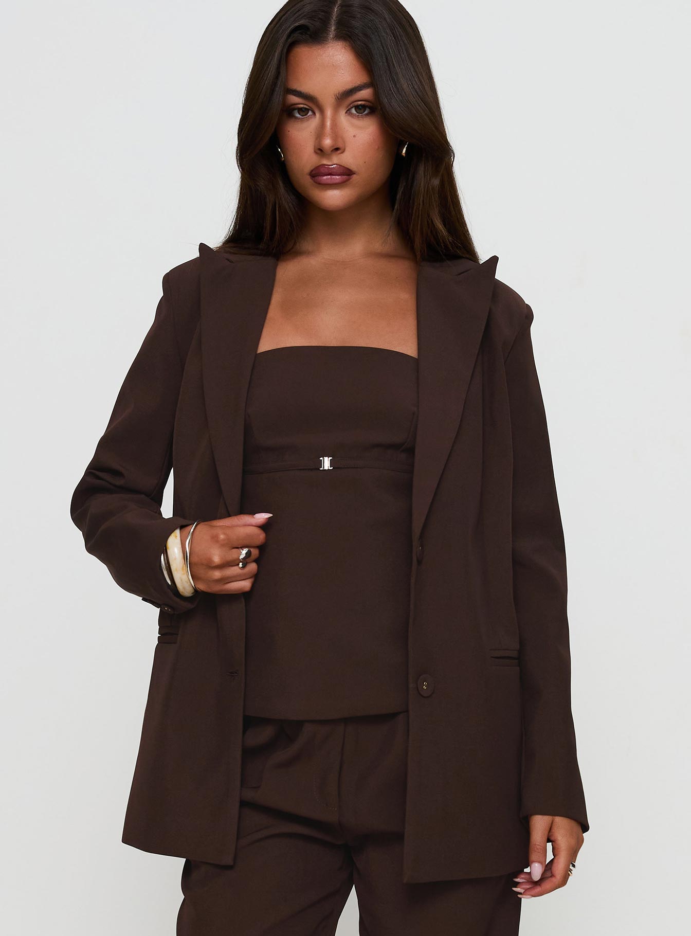 Crowd Pleaser Oversized Blazer Chocolate - Image 2