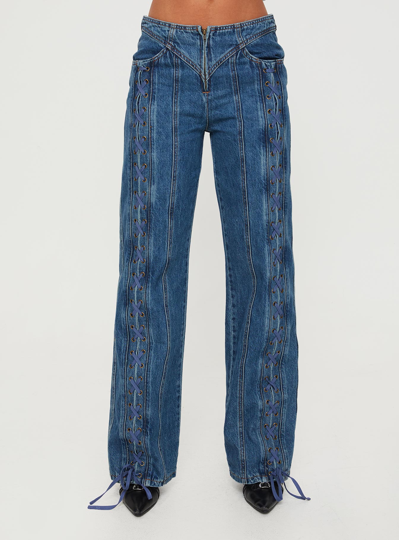 Day Dream Mid Rise Straight Leg Jeans Dark Blue Wash - Image 3