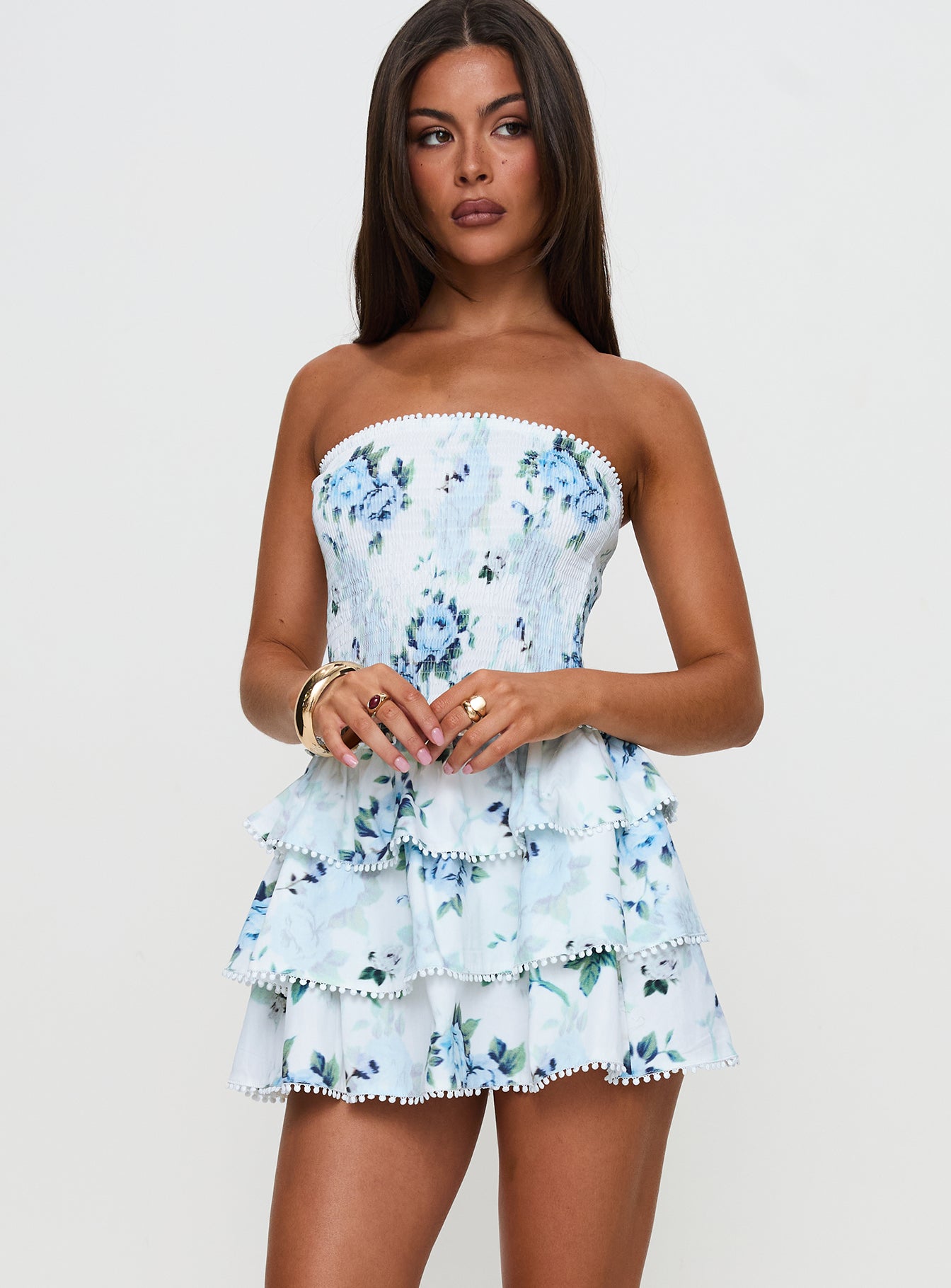 Sunkiss Frill Mini Dress White Blue - Image 5