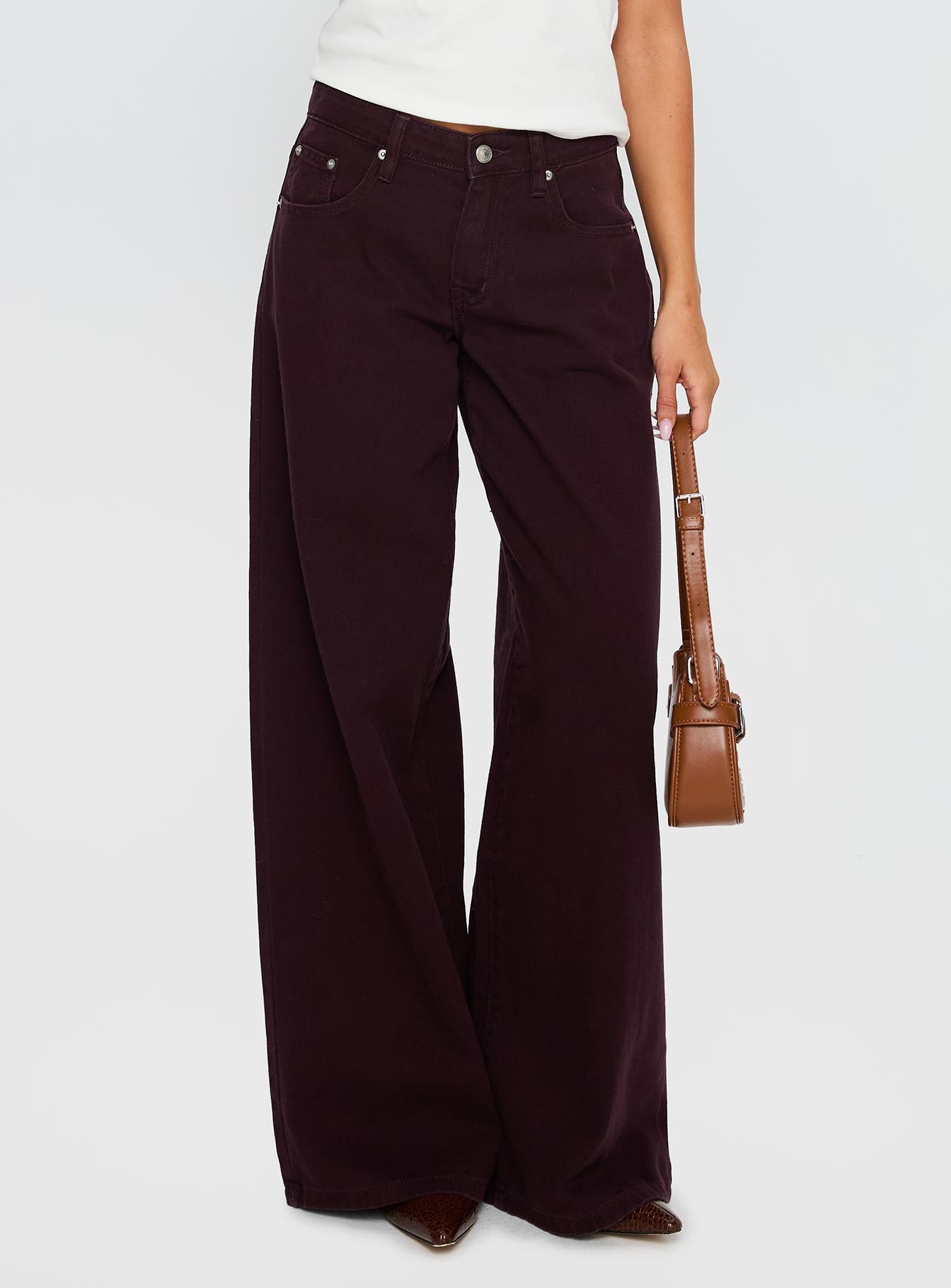 Big News Mid Rise Wide Leg Jeans Currant - Image 2