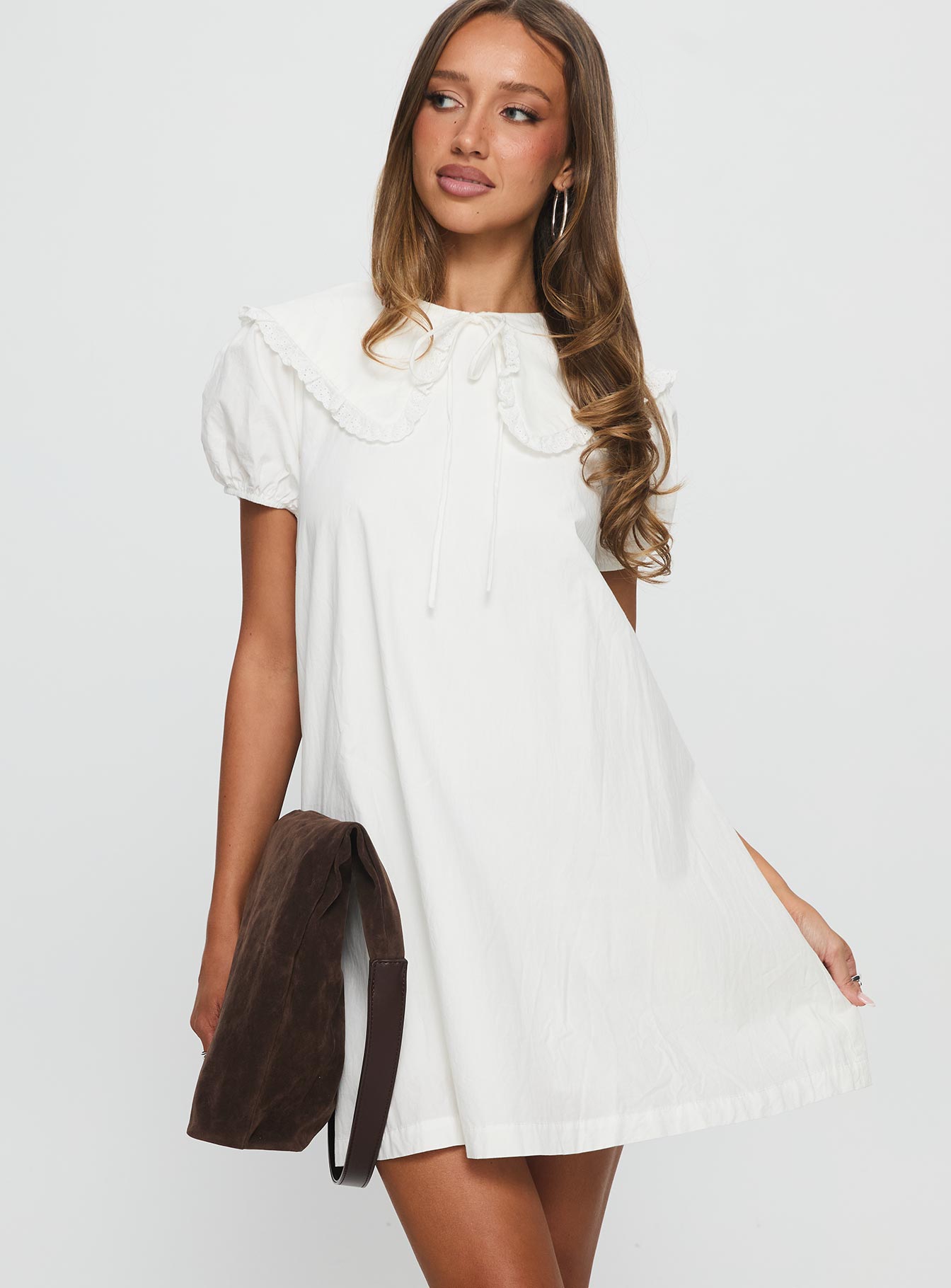 Roseprick Puff Sleeve Babydoll Dress White - Image 2