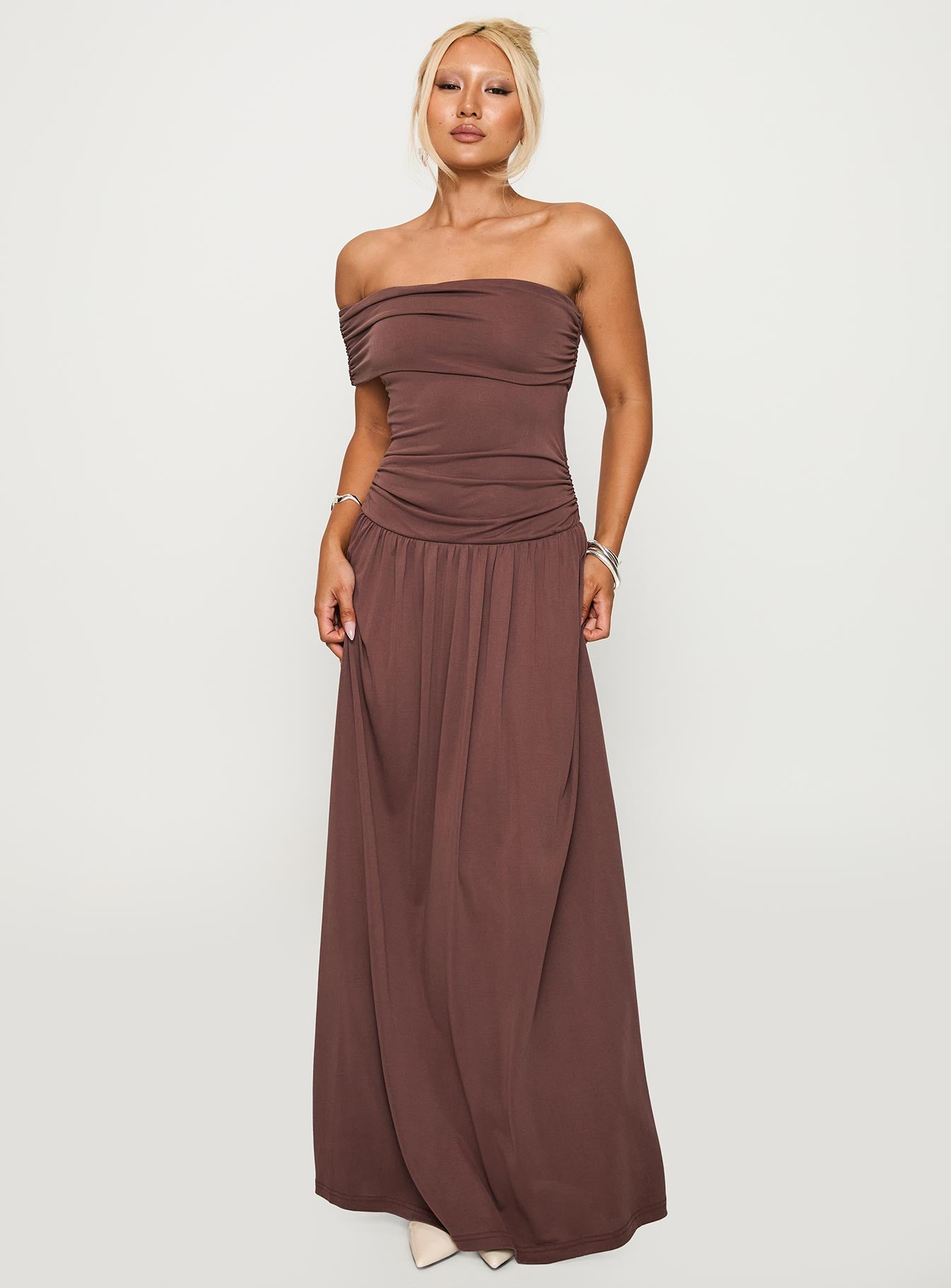 Decadence Strapless Maxi Dress Brown - Image 2