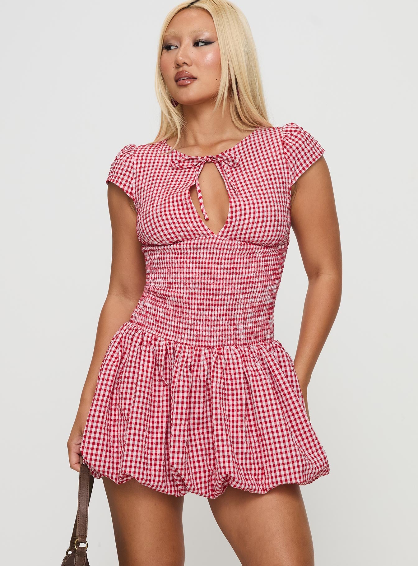 Ladybug Gingham Mini Dress Red - Image 2