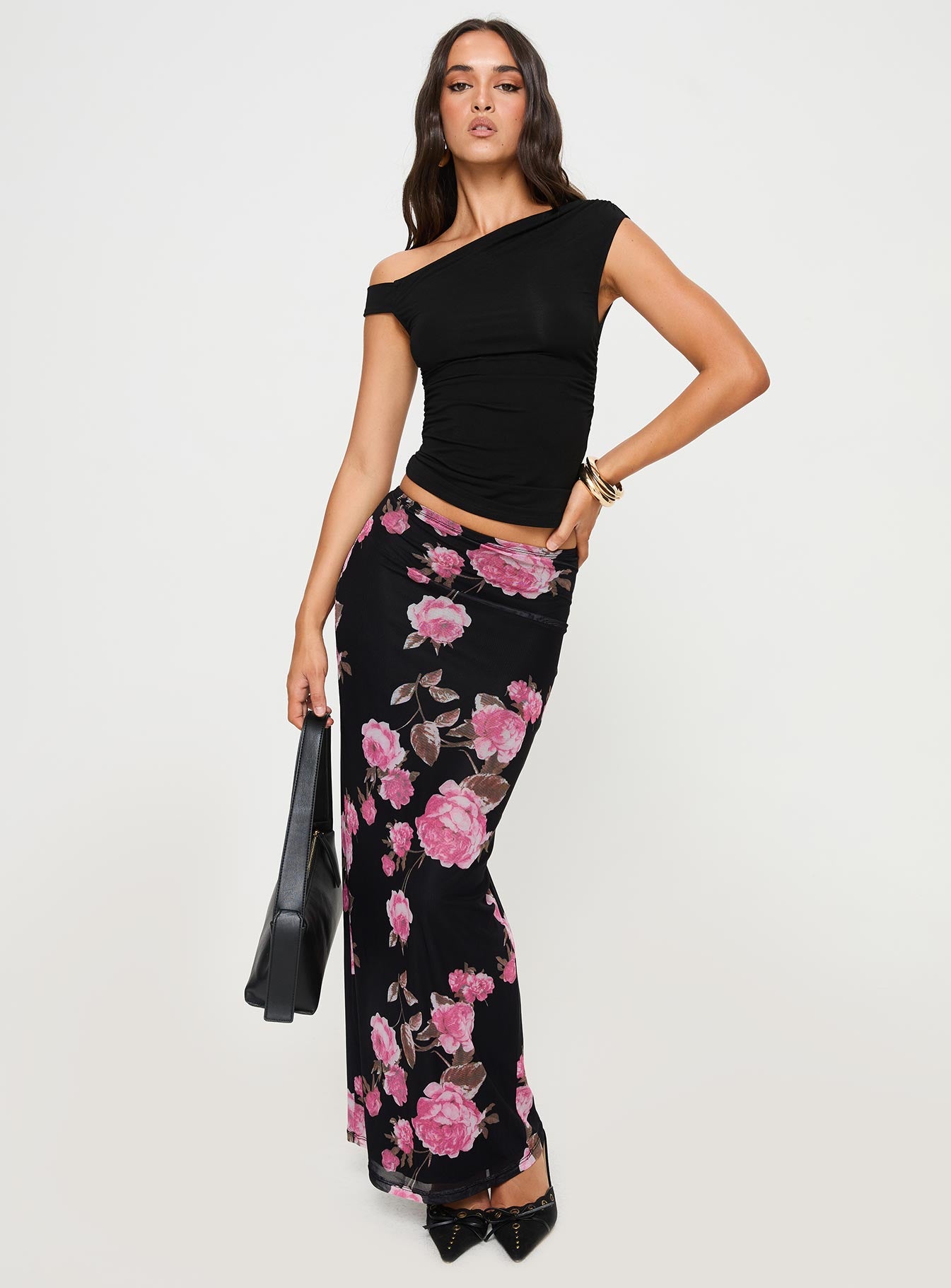 Modalla Maxi Skirt Black Floral - Image 2