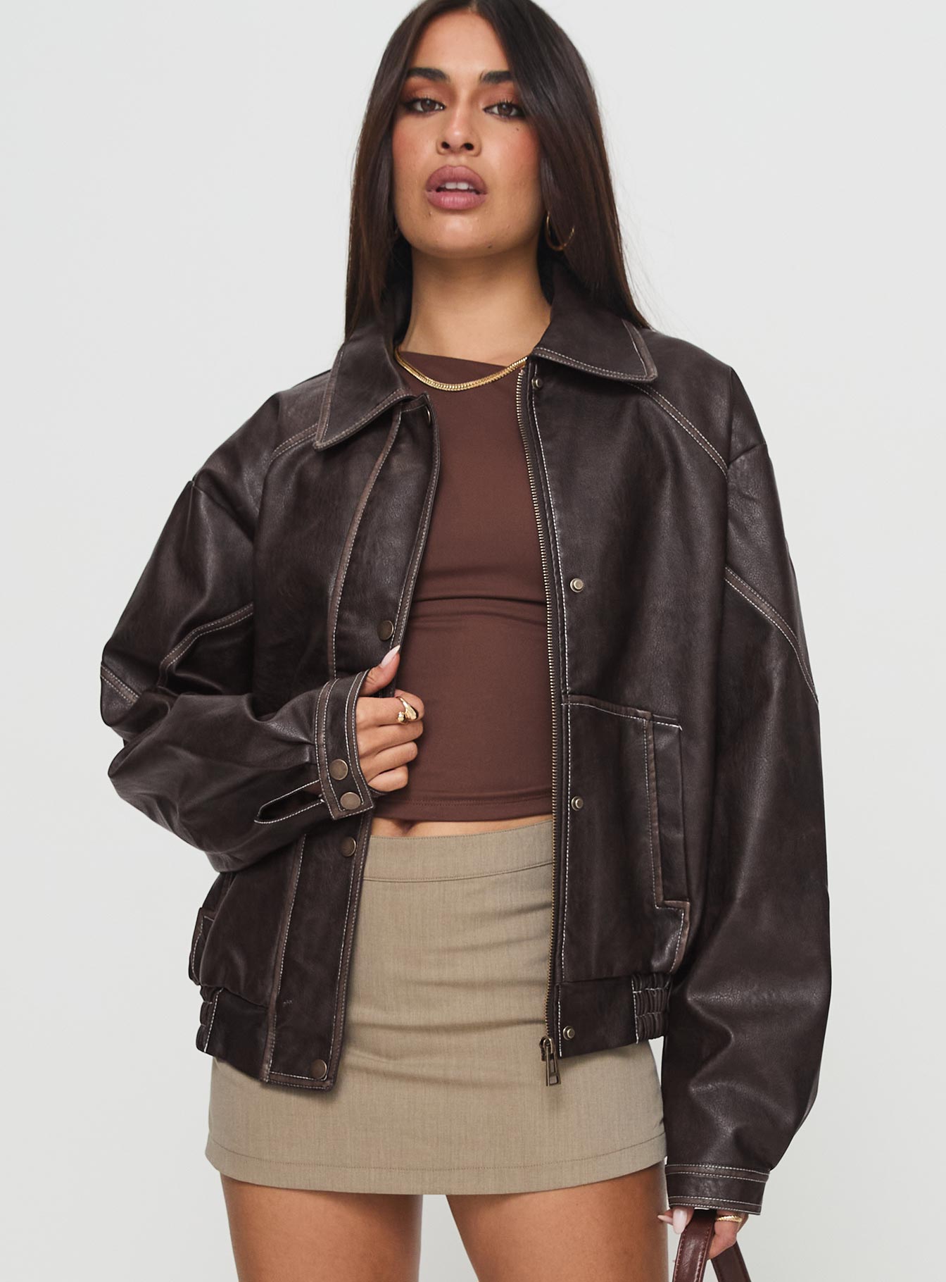 Jaxton Faux Leather Jacket Brown - Image 2