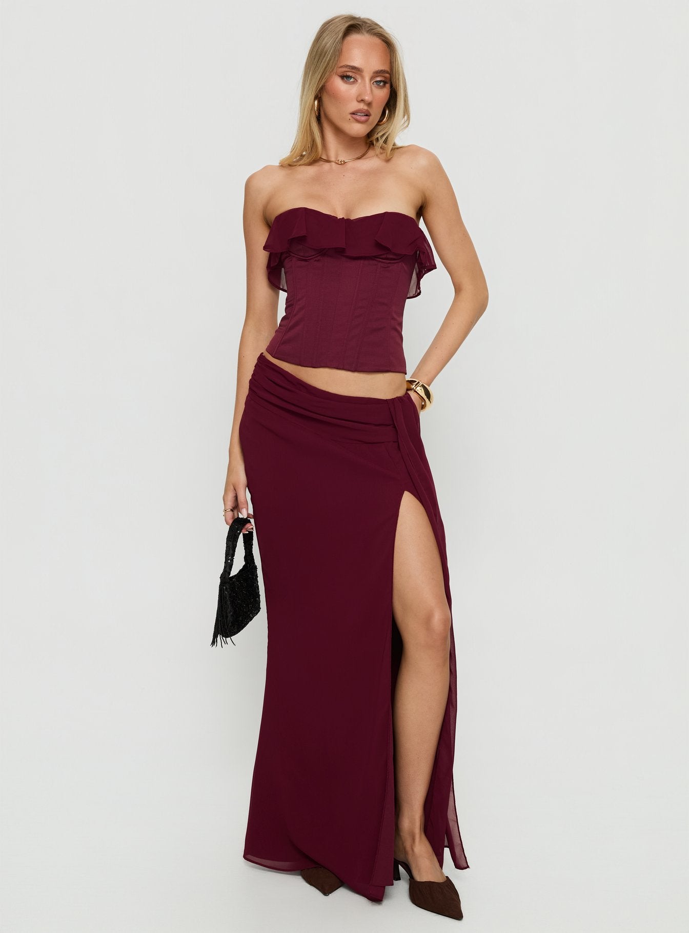 Hollian Draped Maxi Skirt Wine - Image 2