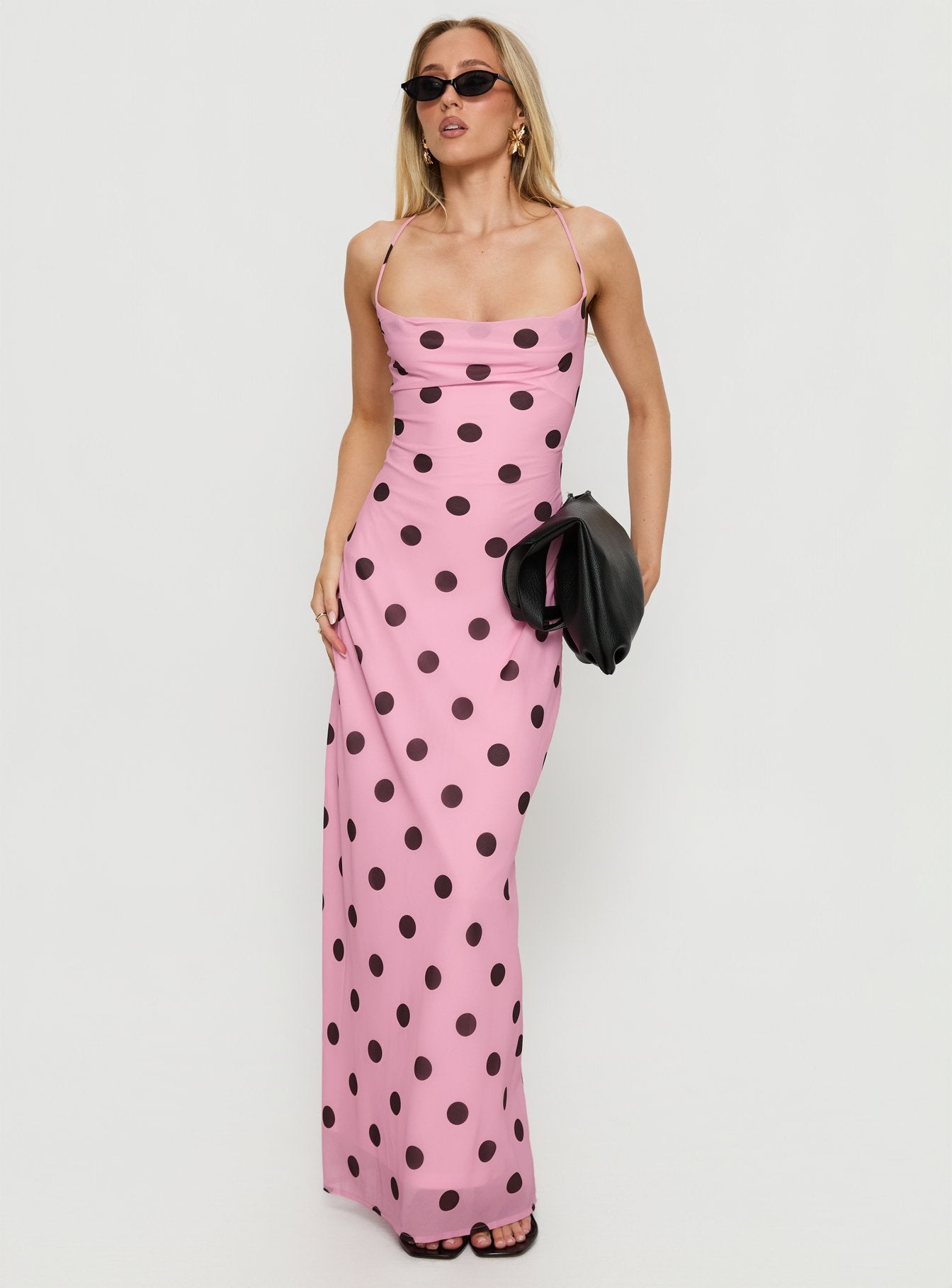 Celena Maxi Dress Pink Brown Polka - Image 2