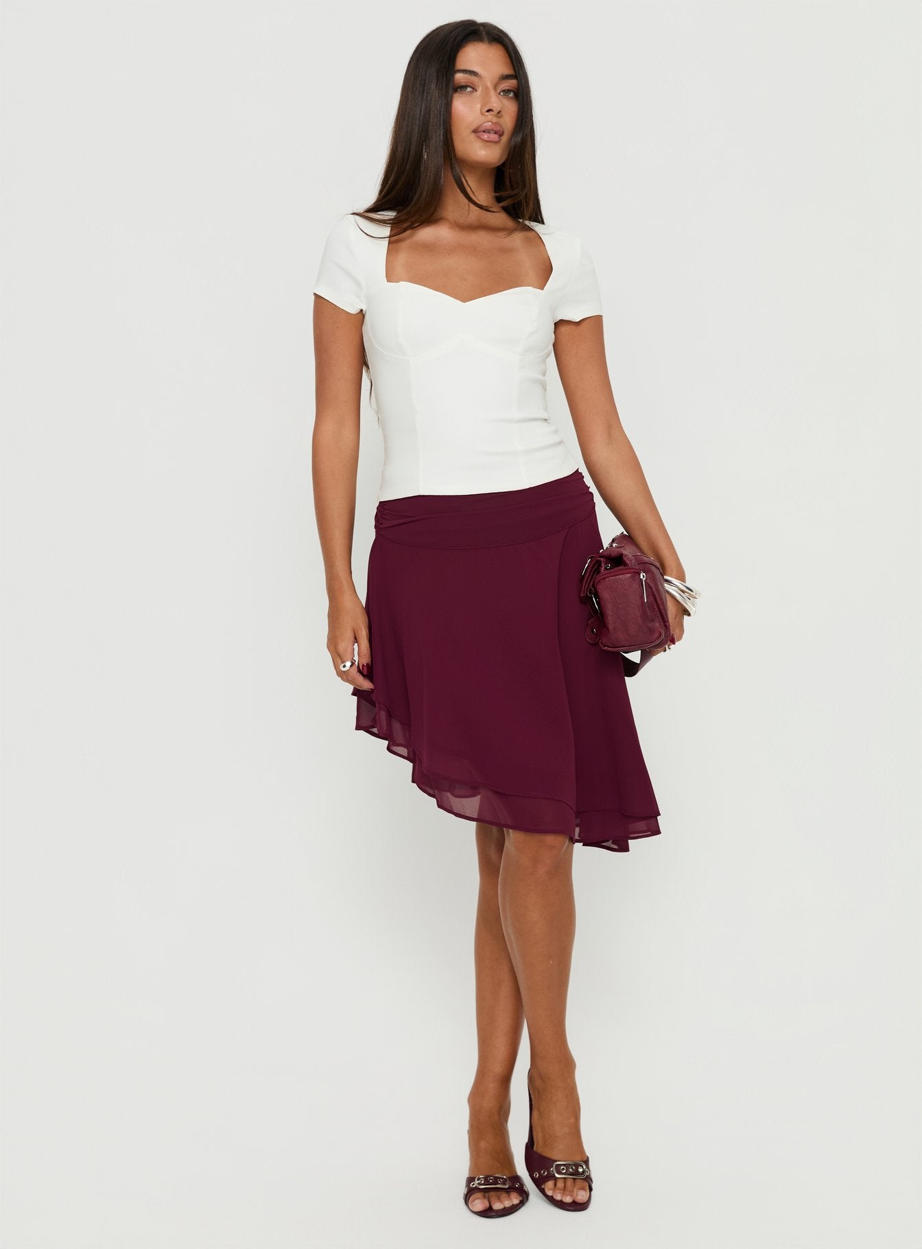 Evanescence Asymmetrical Midi Skirt Cherry - Image 2
