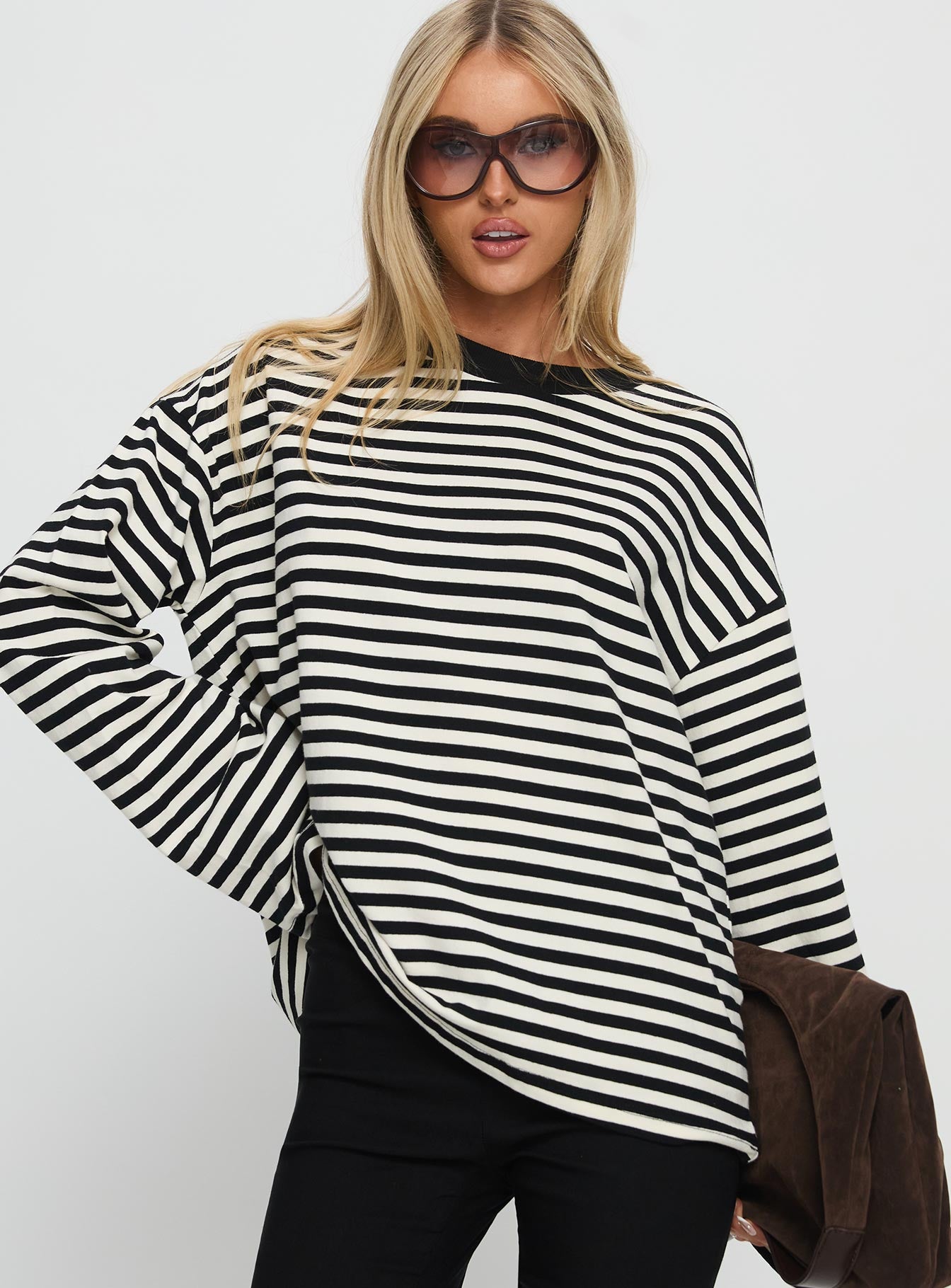 Settle Down Long Sleeve Top Black White Stripe - Image 2