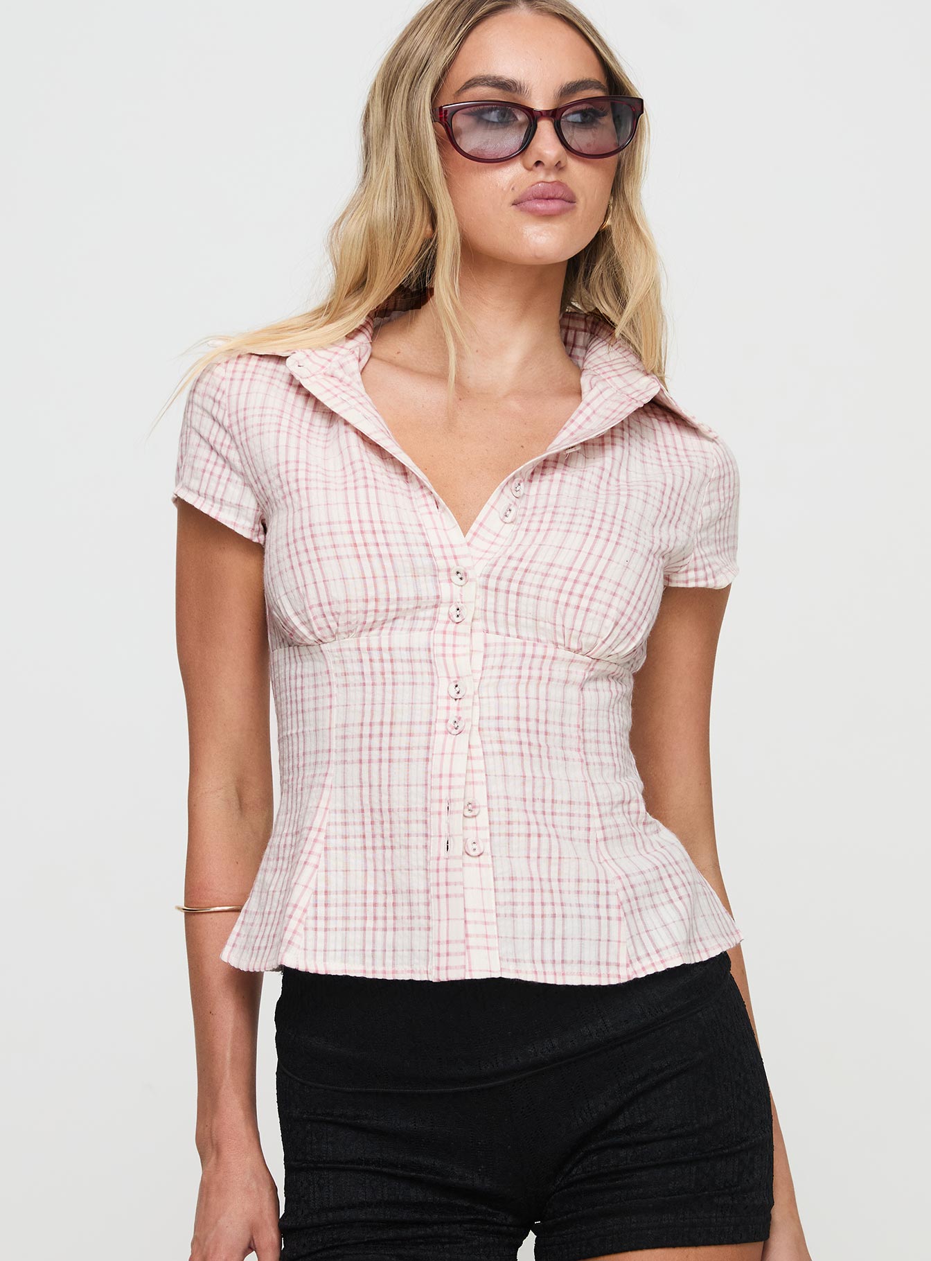 Cottesloe Blouse Top Pink Check - Image 3