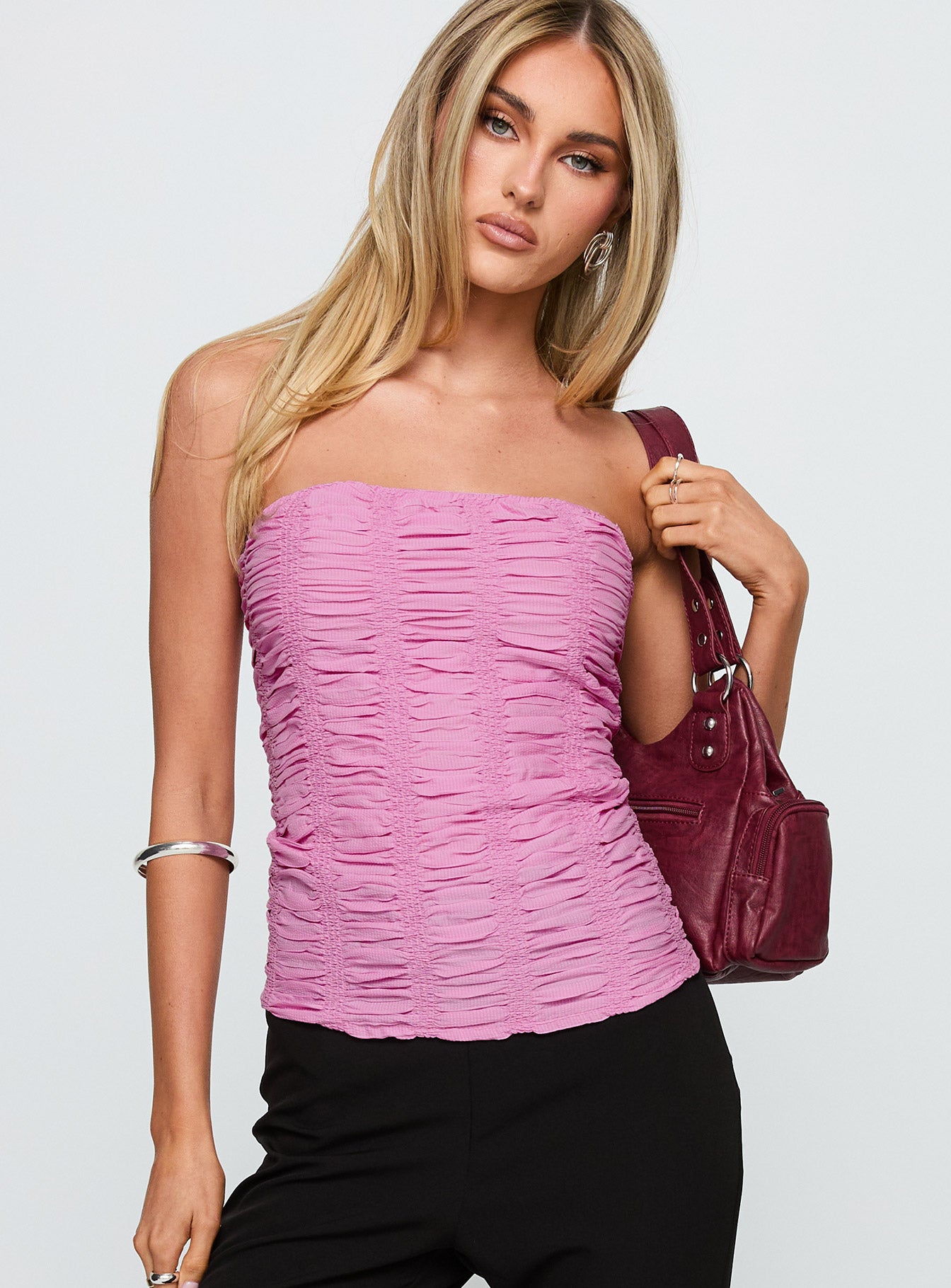 Star Quality Strapless Ruched Top Pink - Image 2