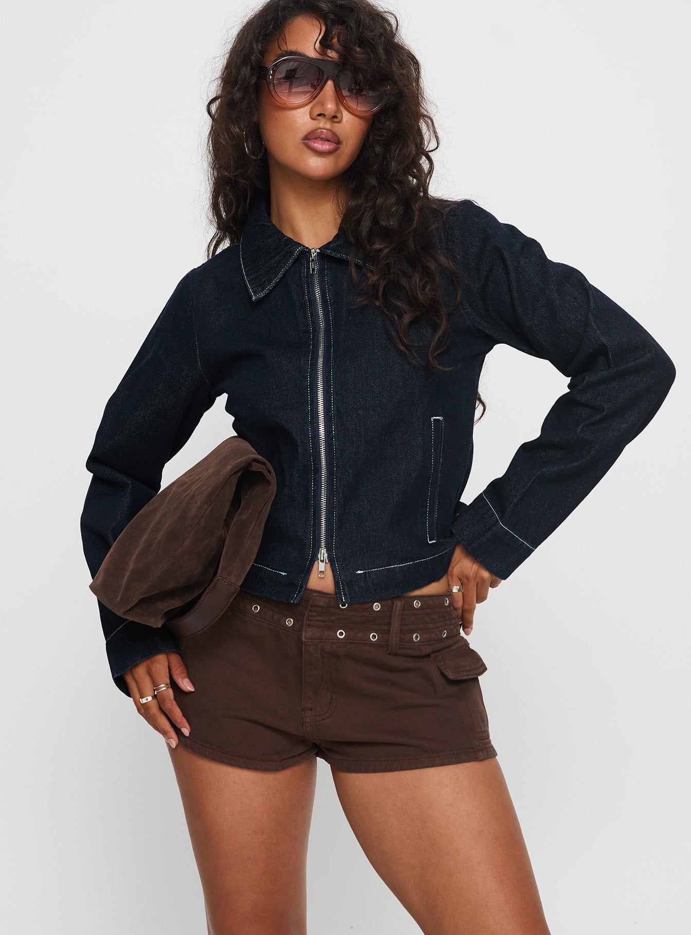 Reno Eyelet Micro Shorts Brown Wash - Image 8
