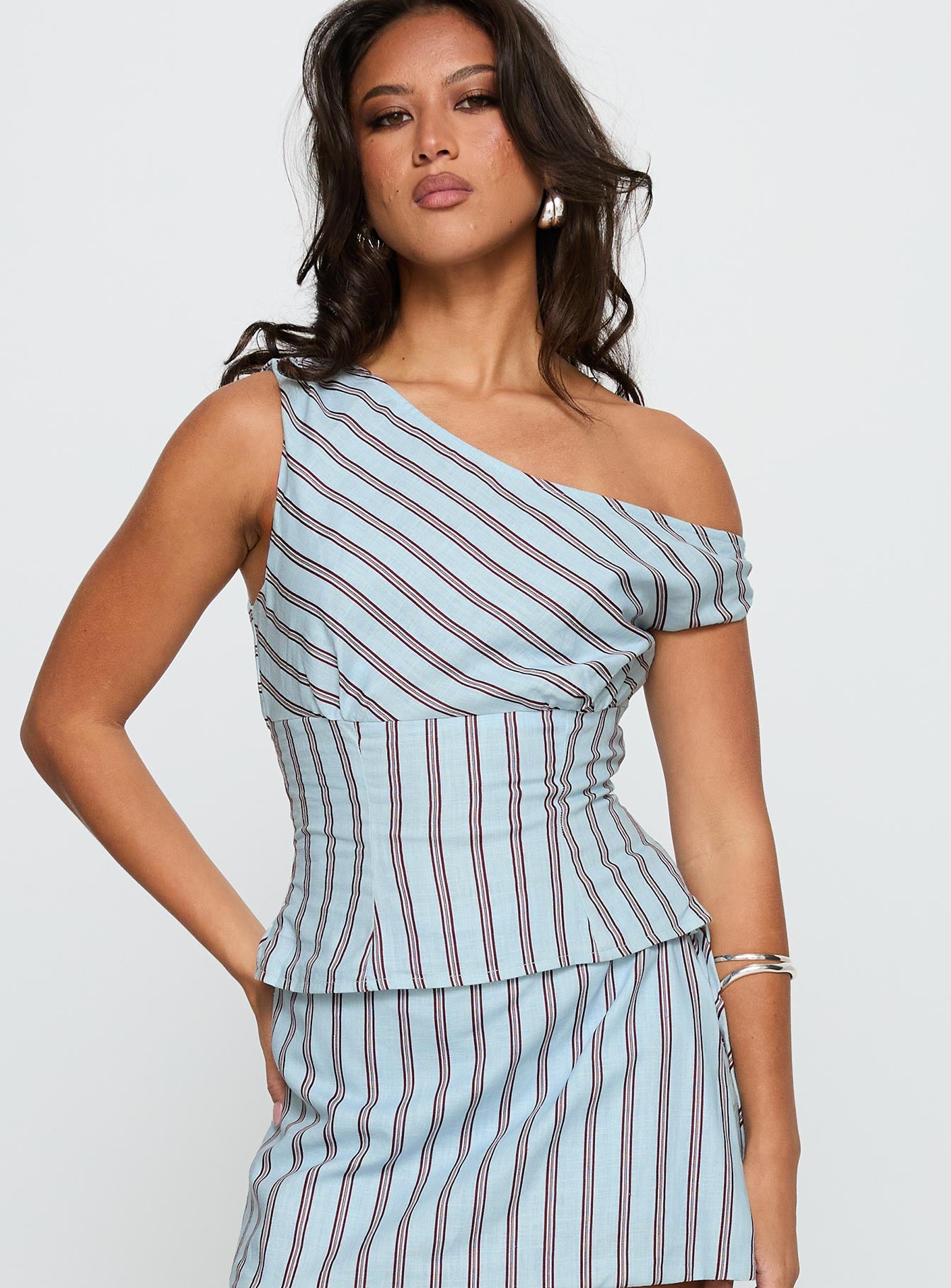 Del Rio Off The Shoulder Top Blue Maroon - Image 2