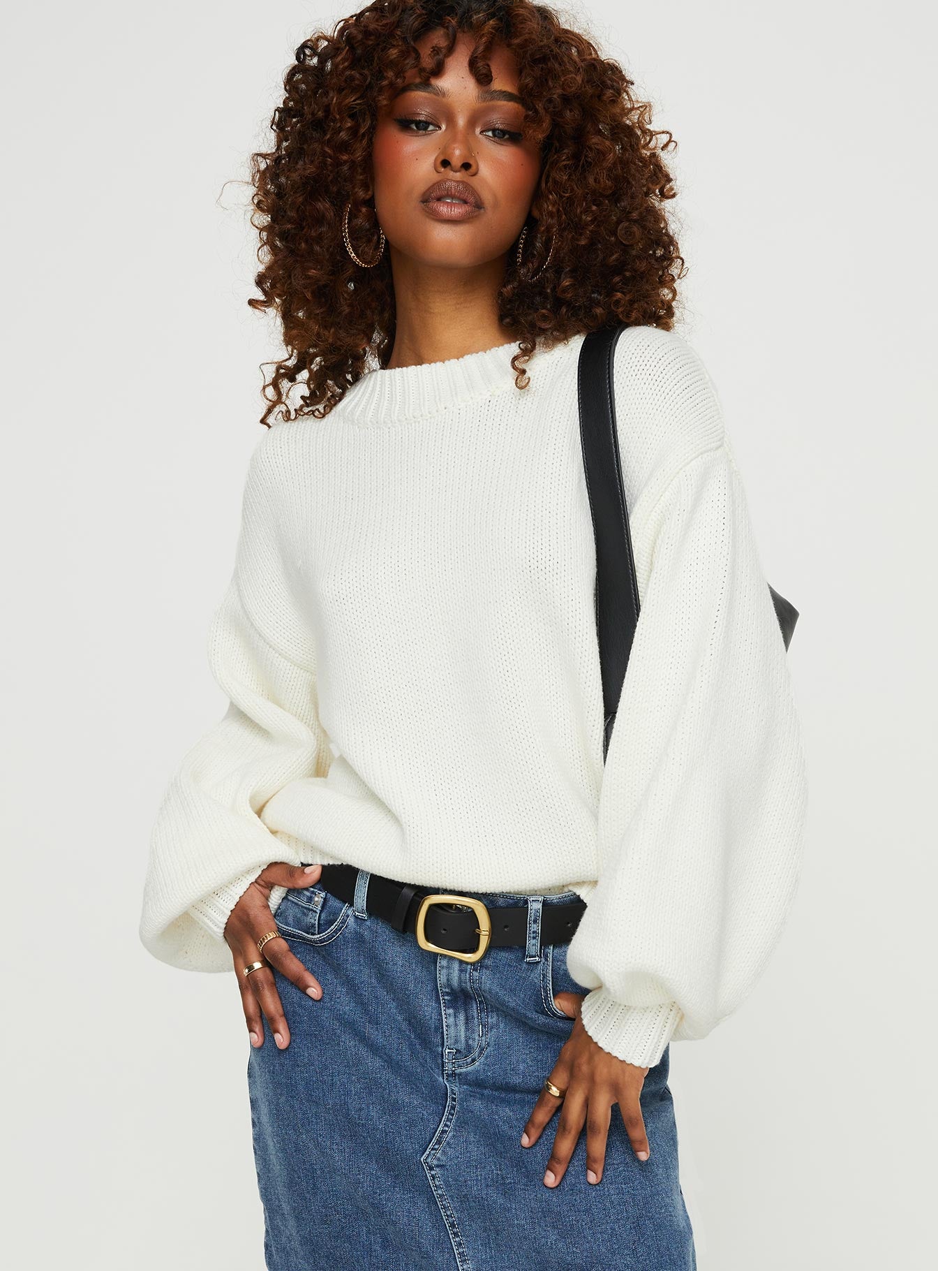 Harmony Balloon Sleeve Knit Sweater White - Image 3