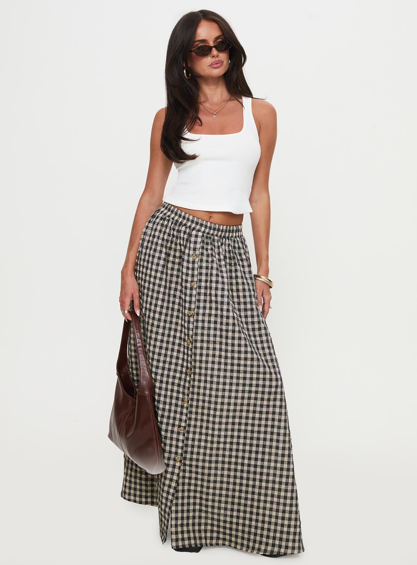 Cartmel Check Maxi Skirt Black Cream - Image 3