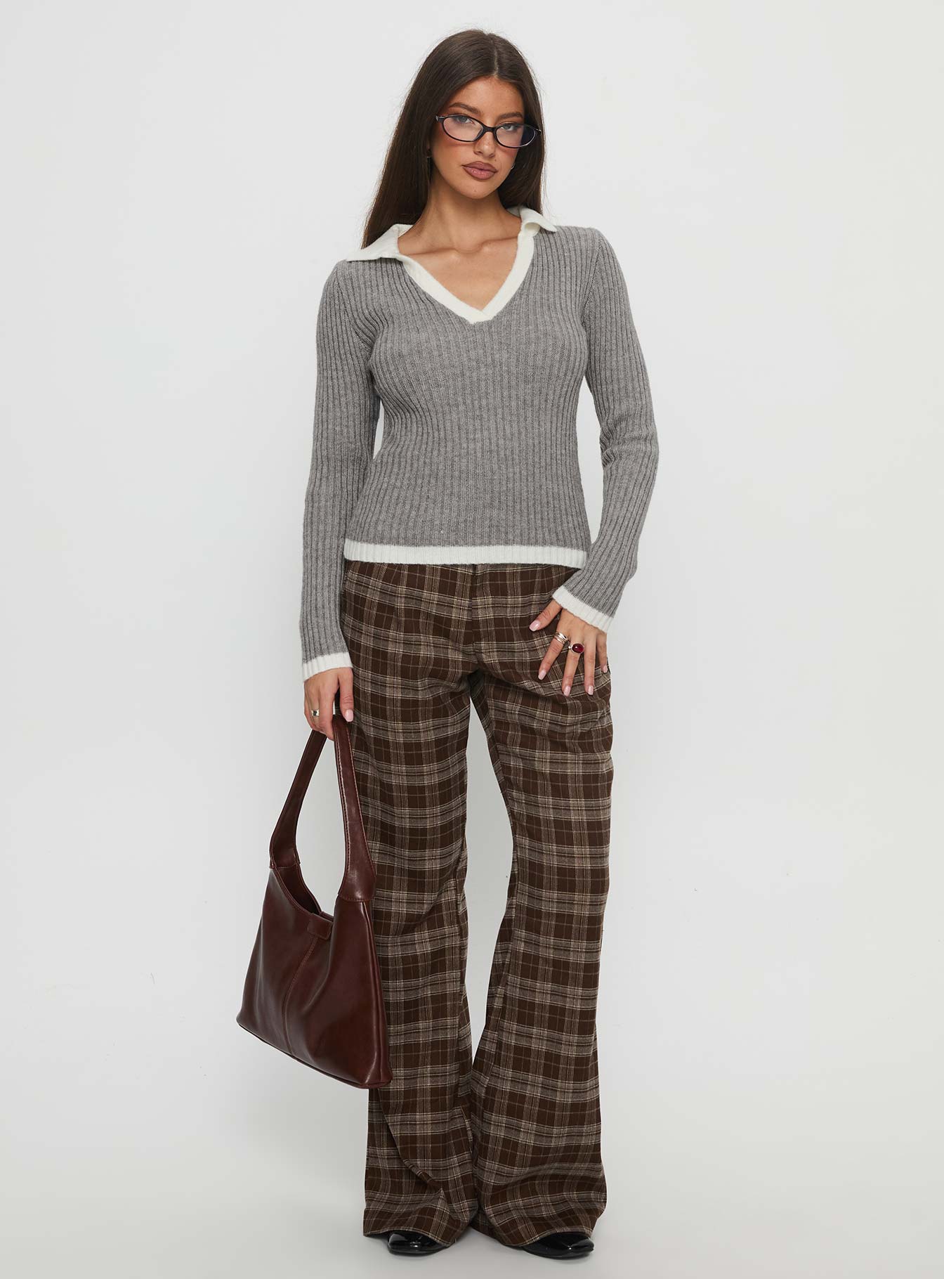 Skylen Long Sleeve Collared Top Grey - Image 3