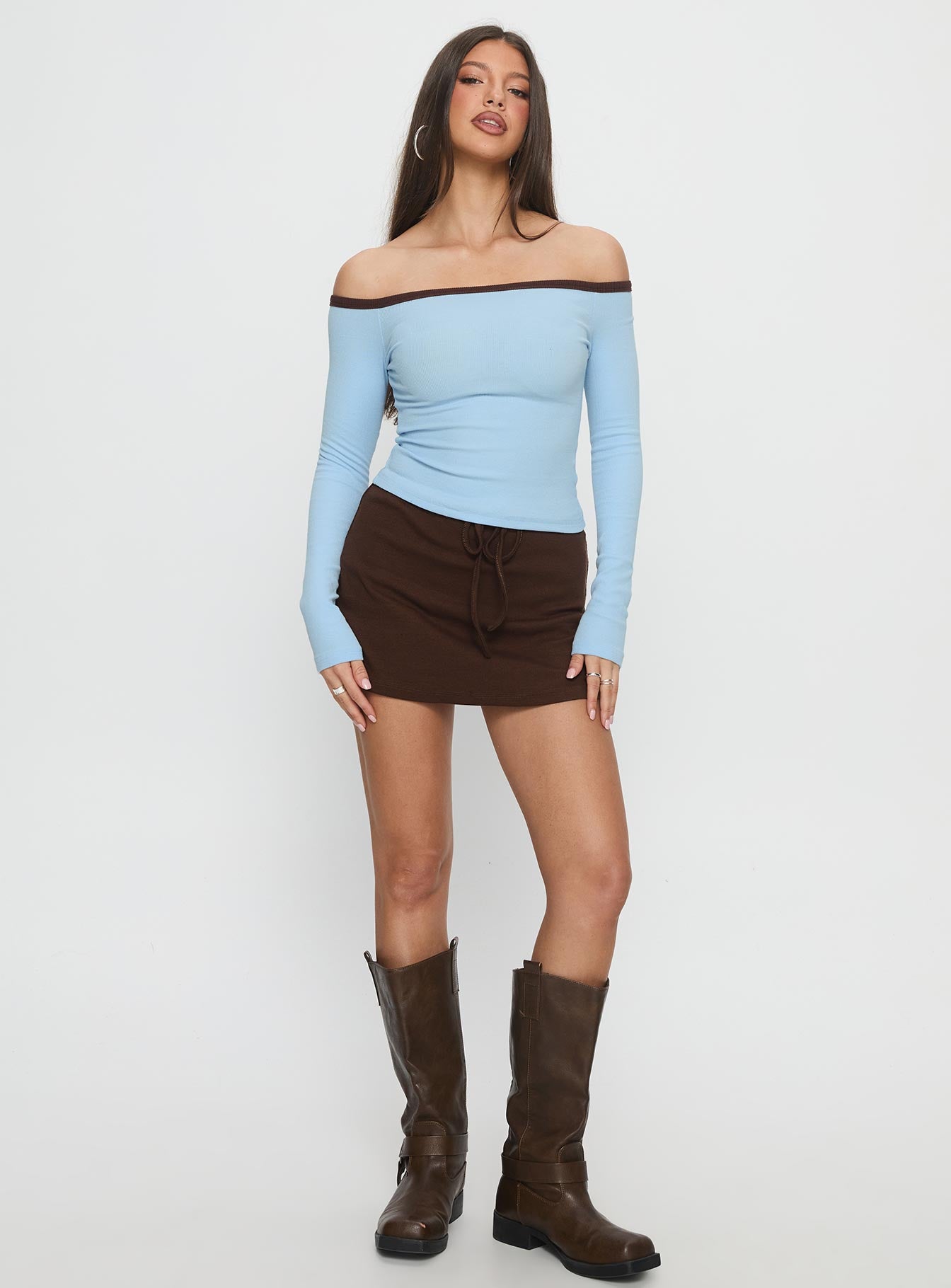 Baseline Off Shoulder Top Blue Brown - Image 3