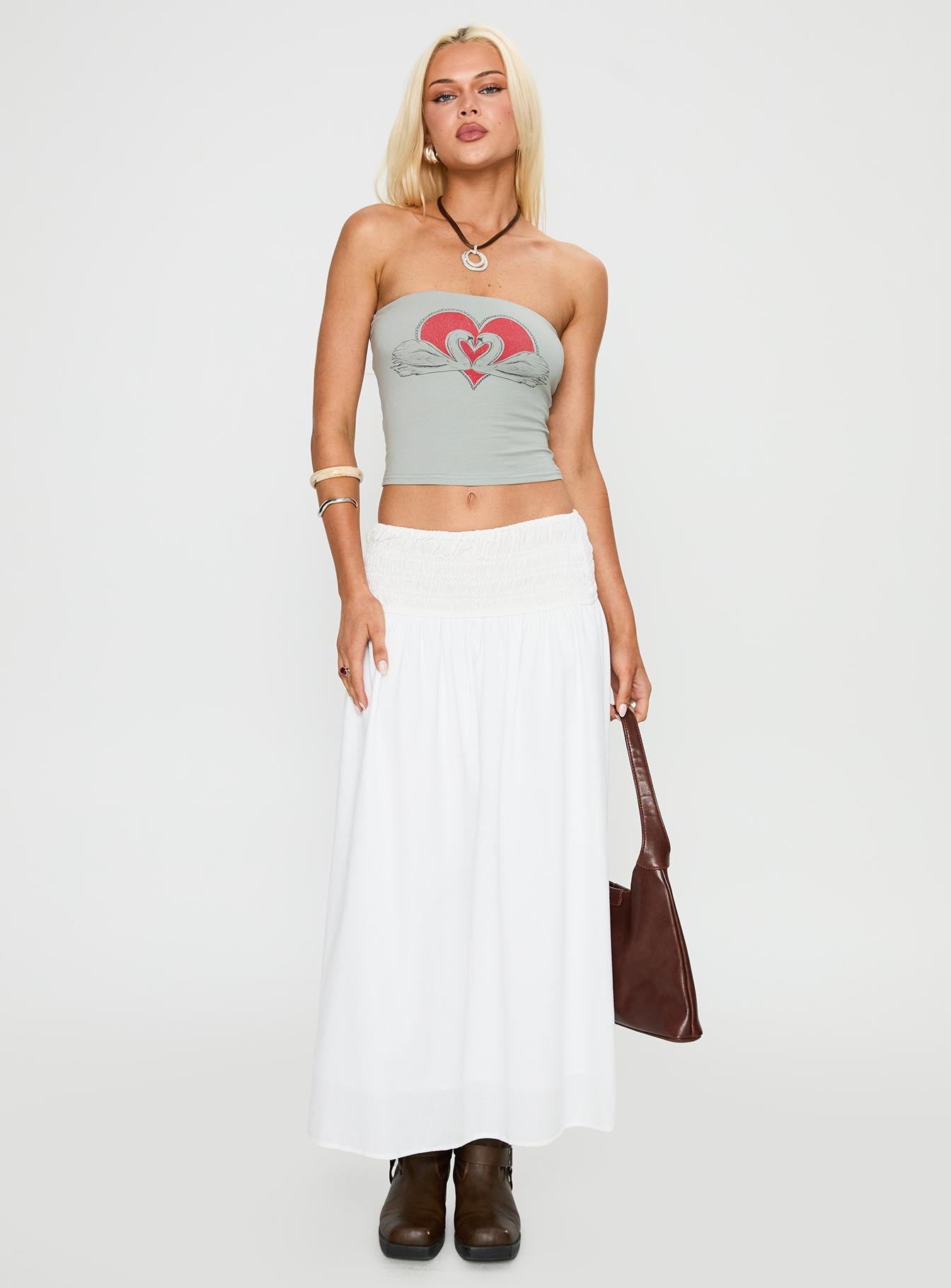 Small Towns Shirred Midi Skirt White - Image 3