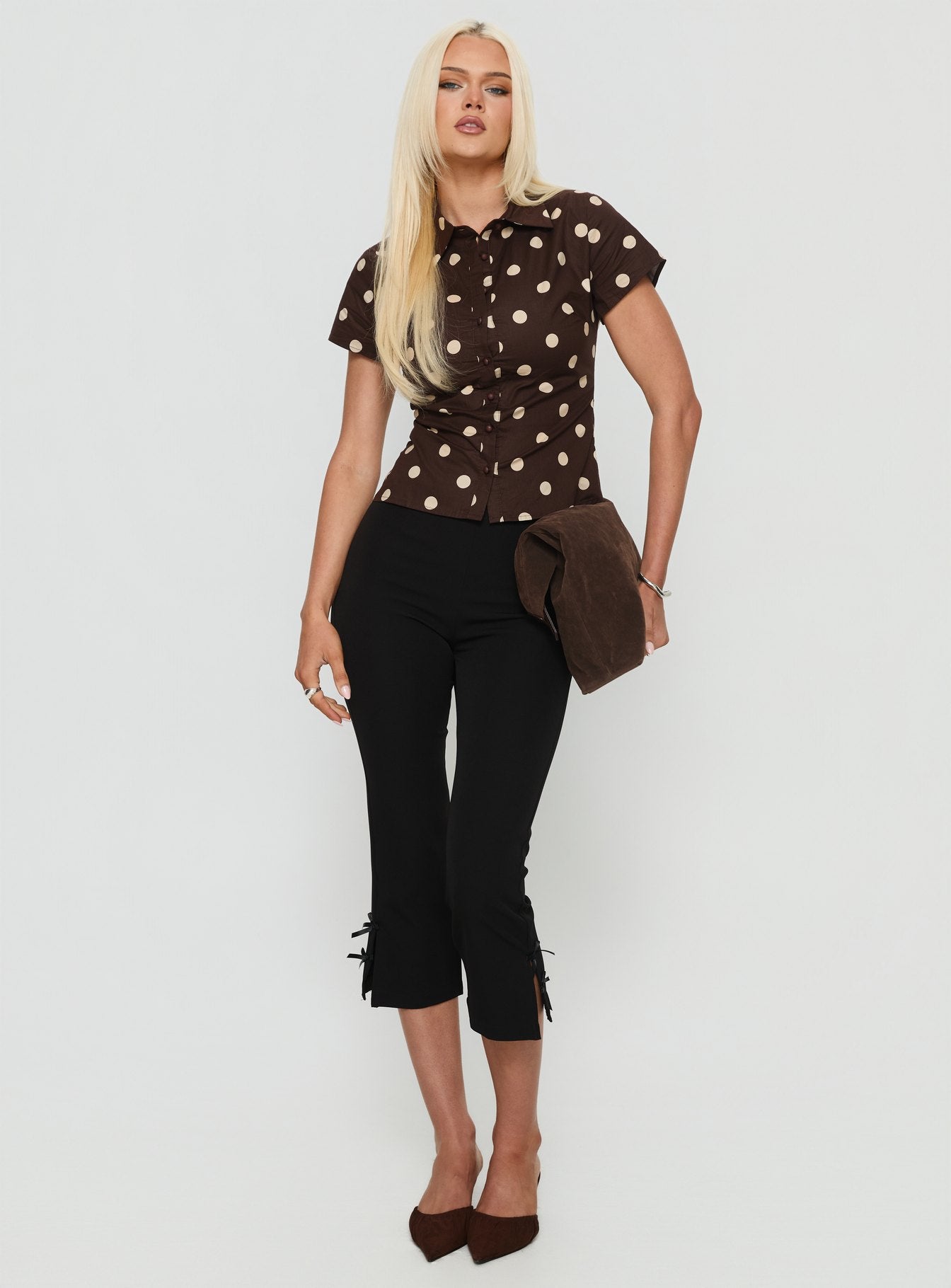 Lift Off Button Up Top Choc Lemon Polka - Image 3