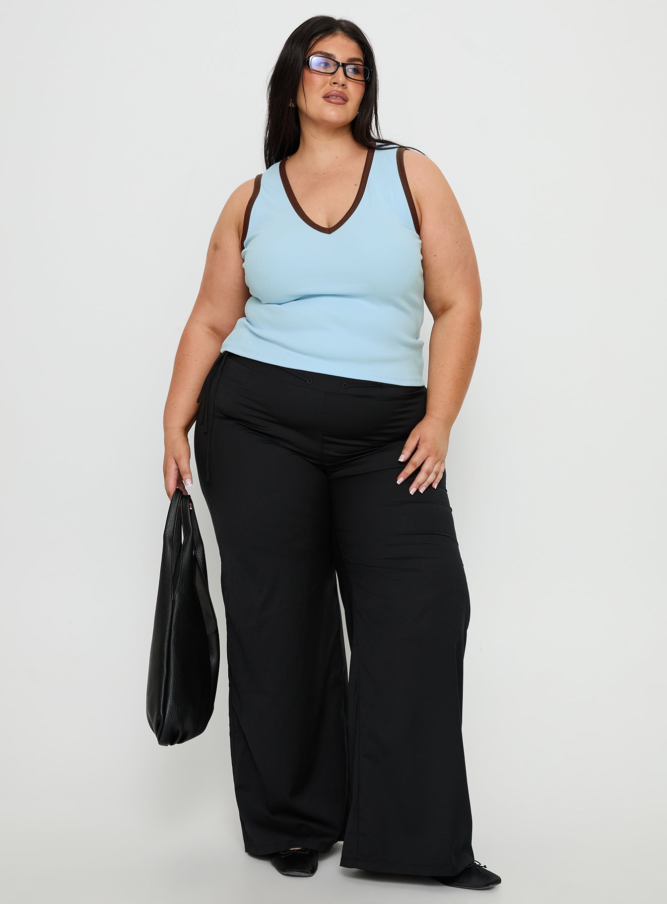 Baseline V Neck Rib Tank Top Blue Brown Curve - Image 3