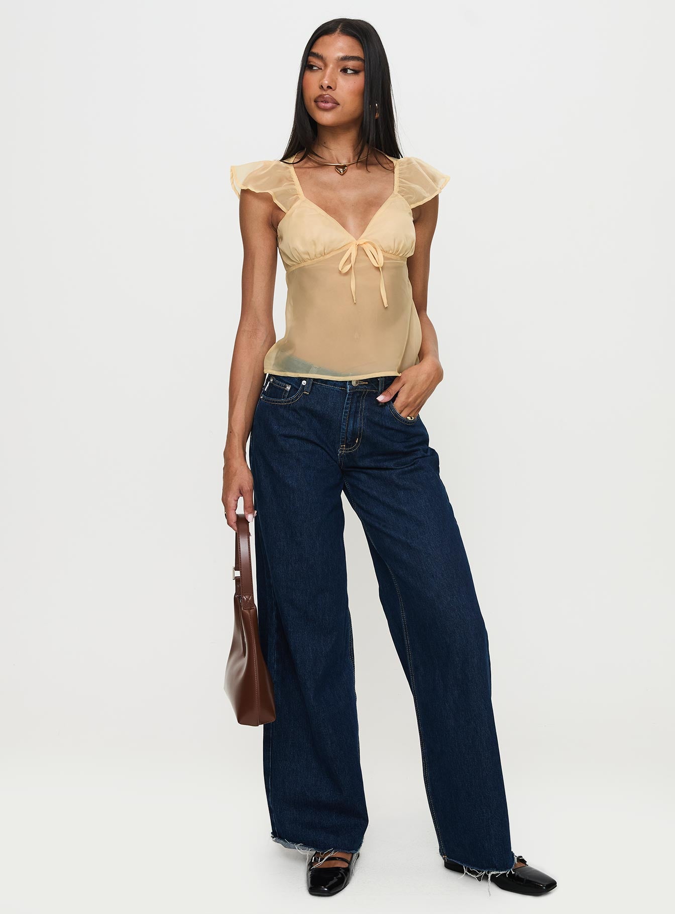 Keysia Cap Sleeve Sheer Top Apricot - Image 3