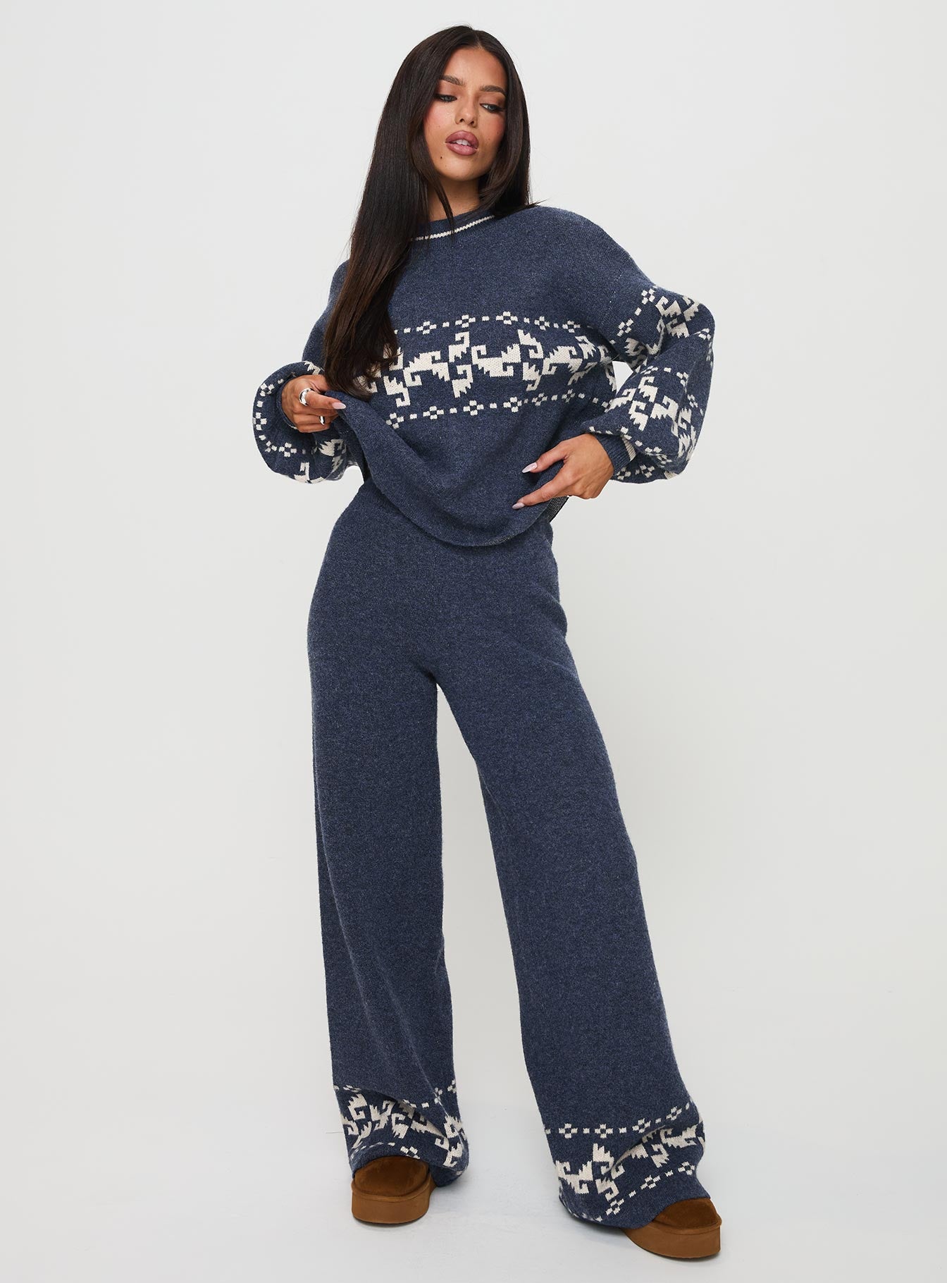 Alpine Knit Pants Navy Cream - Image 3