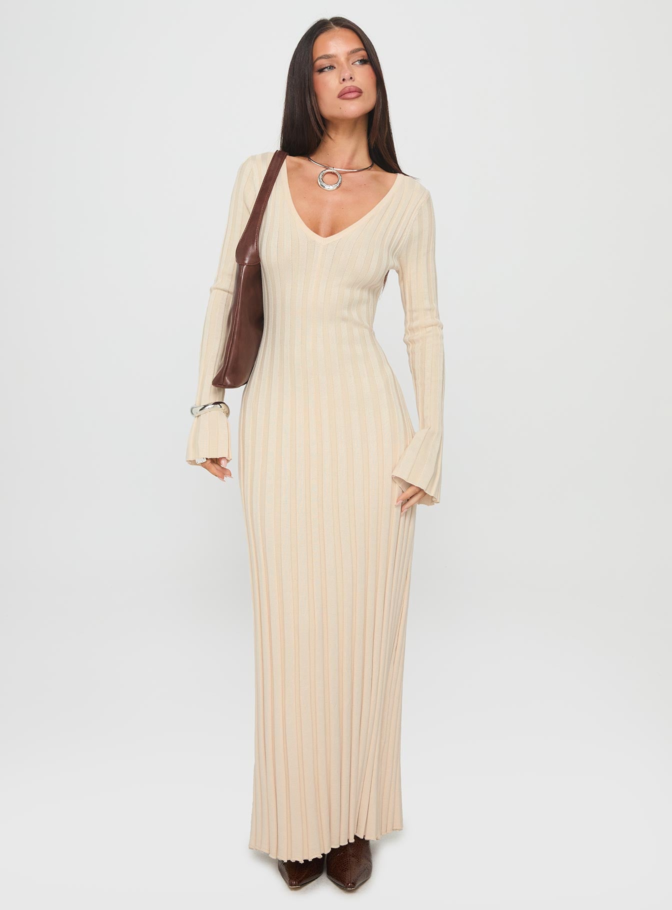 Gratuita Long Sleeve Rib Maxi Dress Cream - Image 3