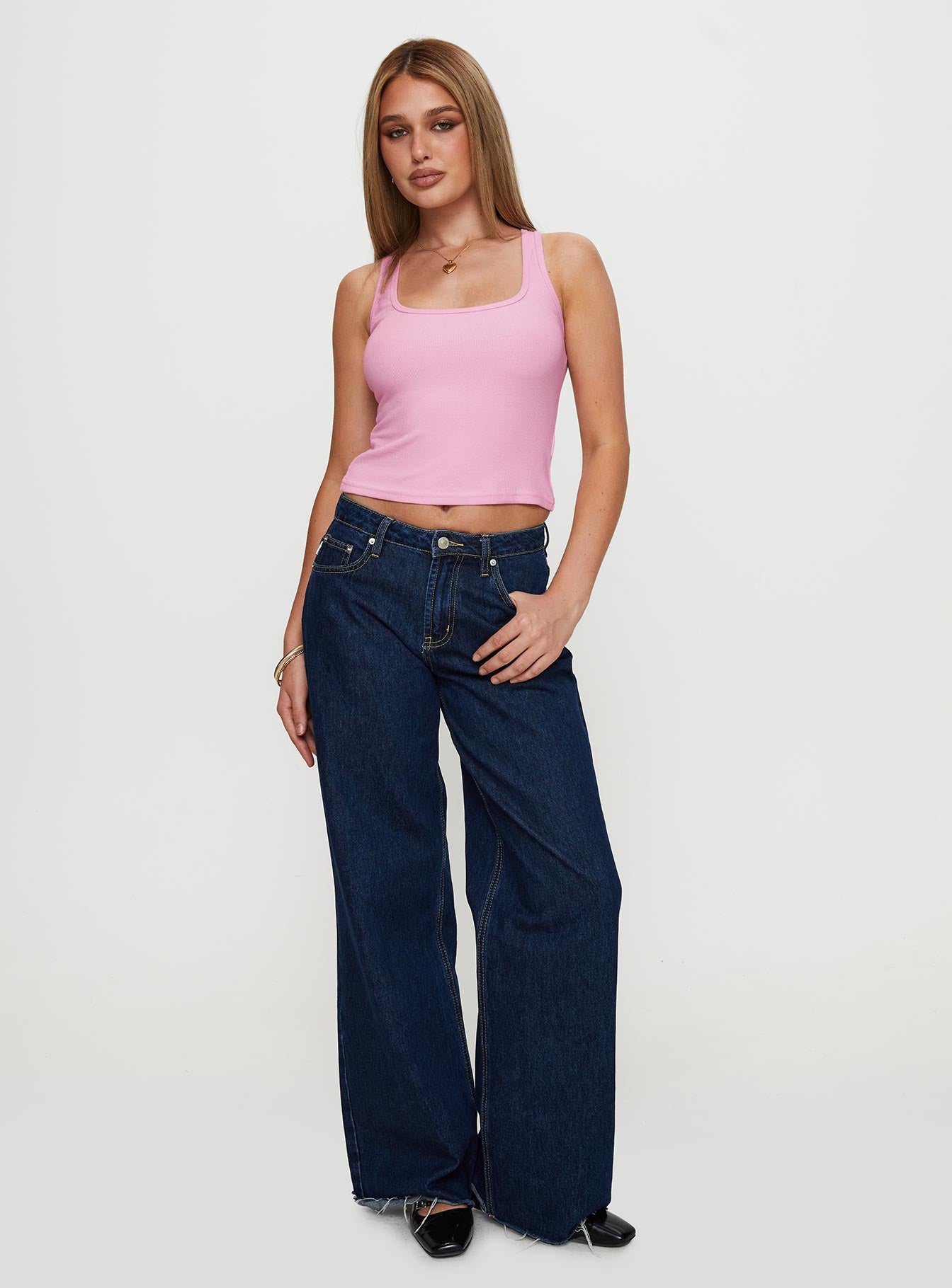 Baseline Square Neck Rib Tank Top Pale Pink - Image 3