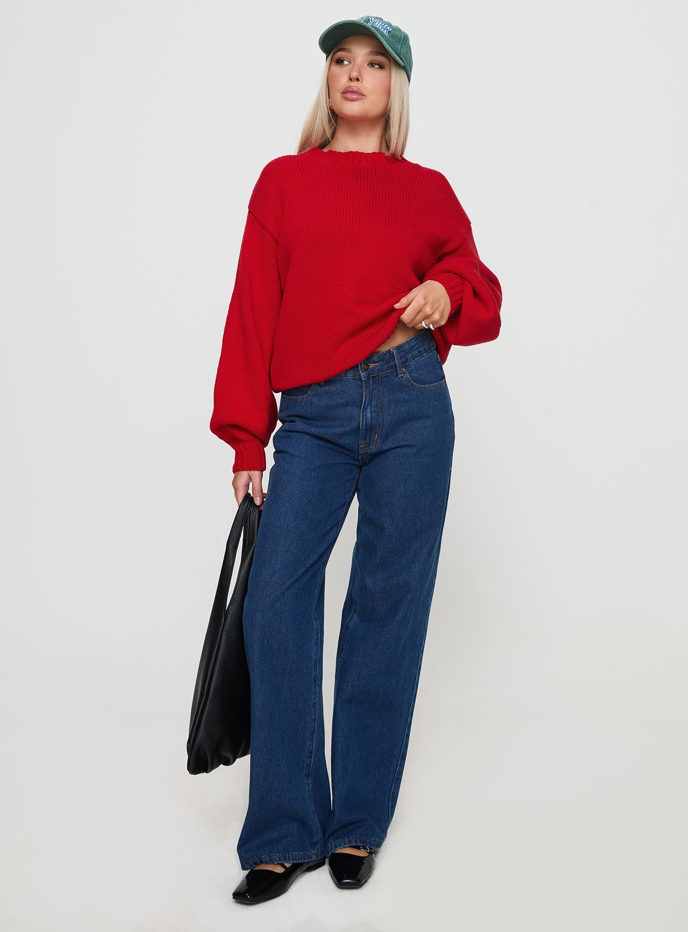 Harmony Balloon Sleeve Knit Sweater Red - Image 3
