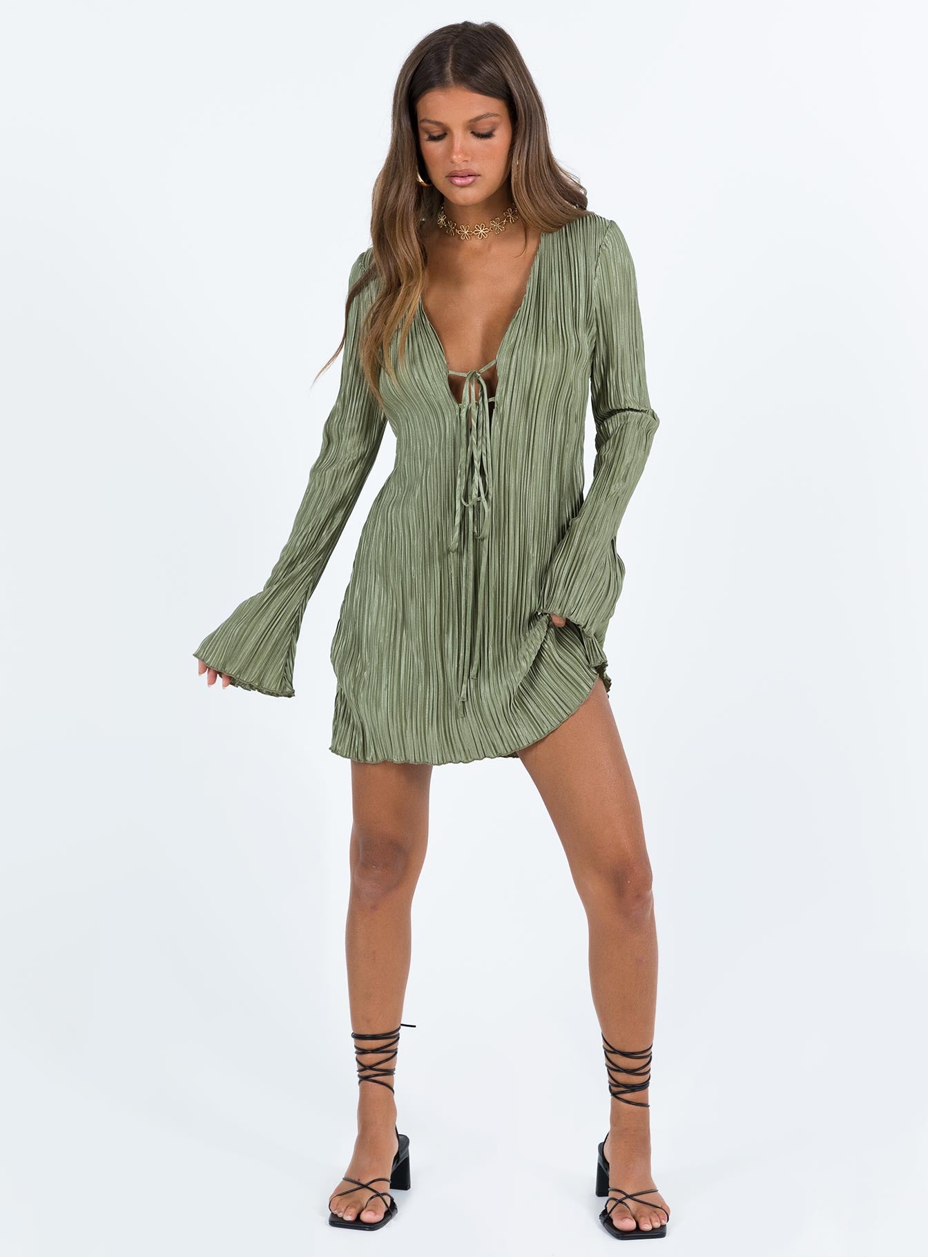 Malop Long Sleeve Mini Dress Sage - Image 6