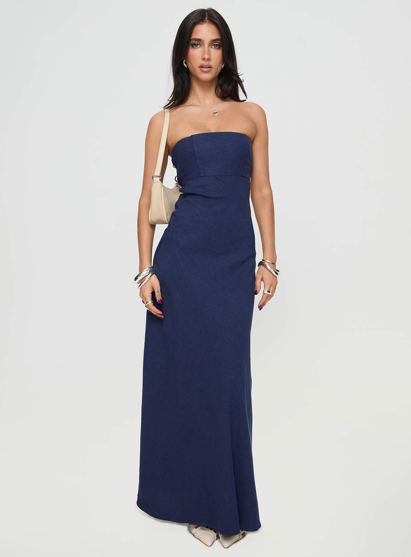 Yahir Strapless Maxi Dress Navy - Image 2