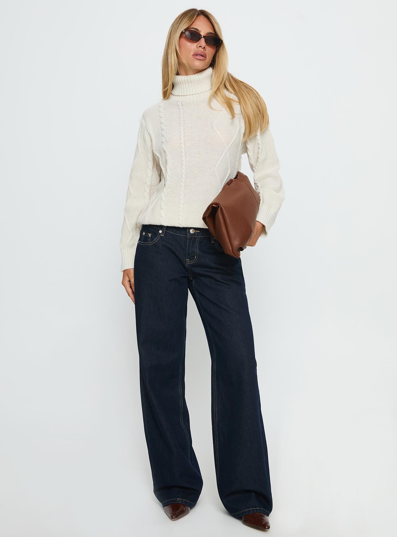 Tarynne Cable Knit Turtle Neck Sweater Beige - Image 3