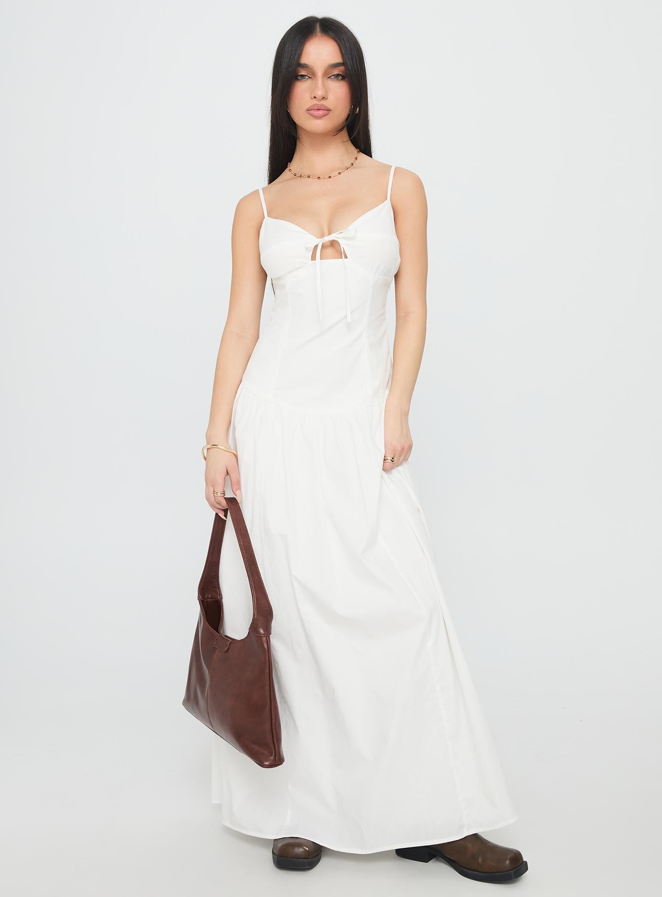 Lady Belle Drop Waist Pleat Maxi Dress White - Image 3