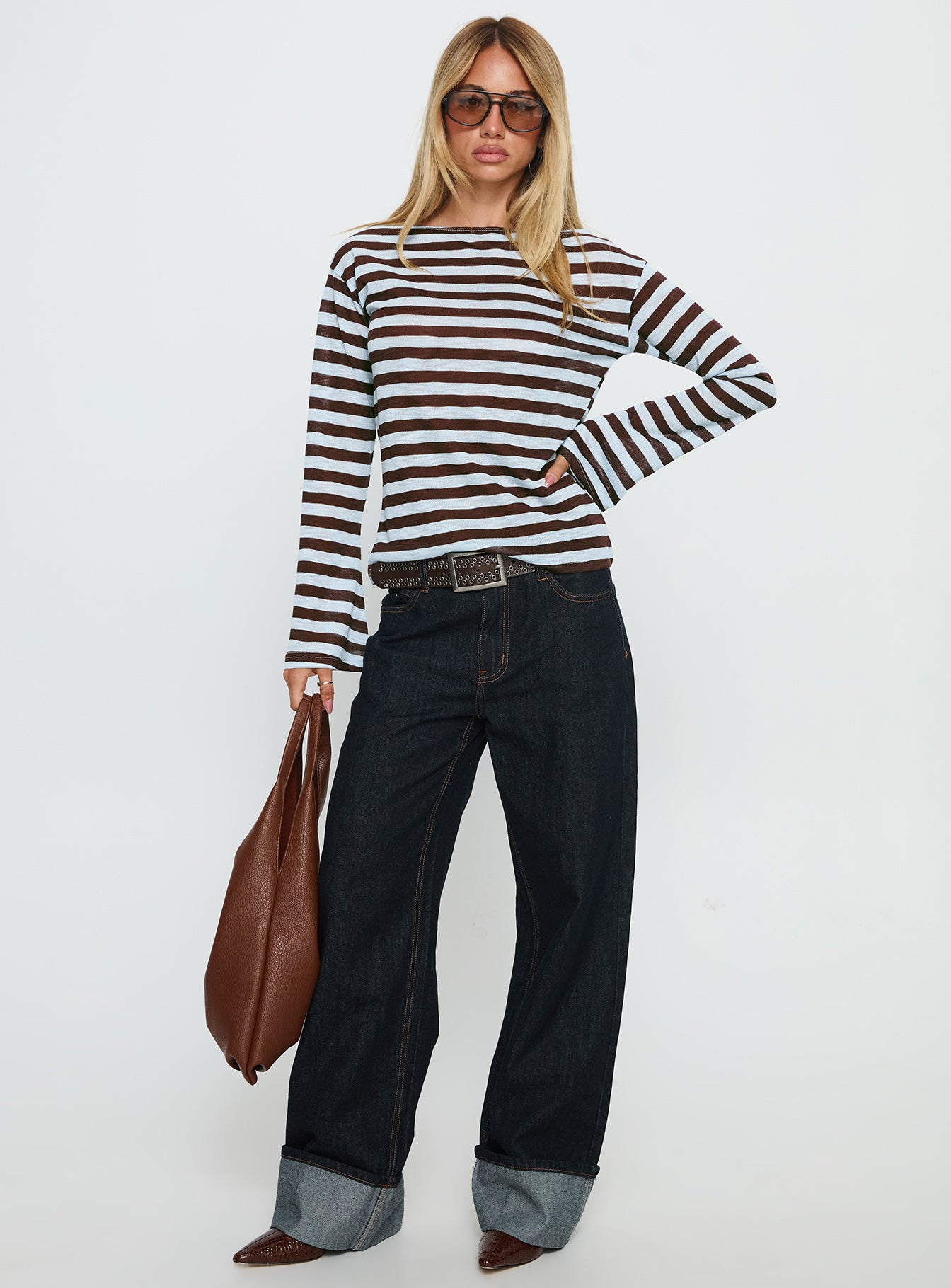 So Composed Boat Neck Long Sleeve Top Blue Stripe - Image 3