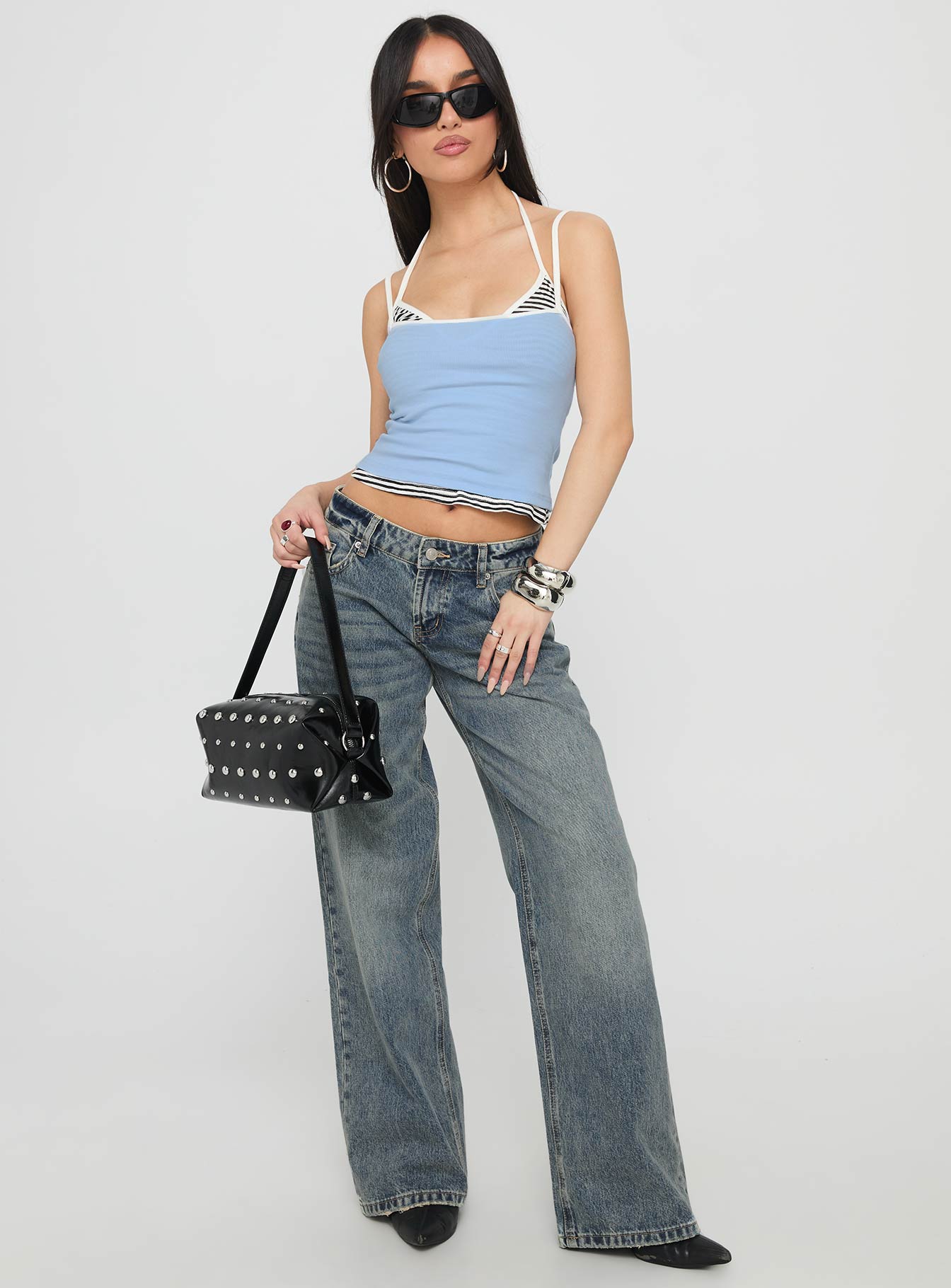 Franki Halter Layered Top Blue Multi Stripe - Image 3