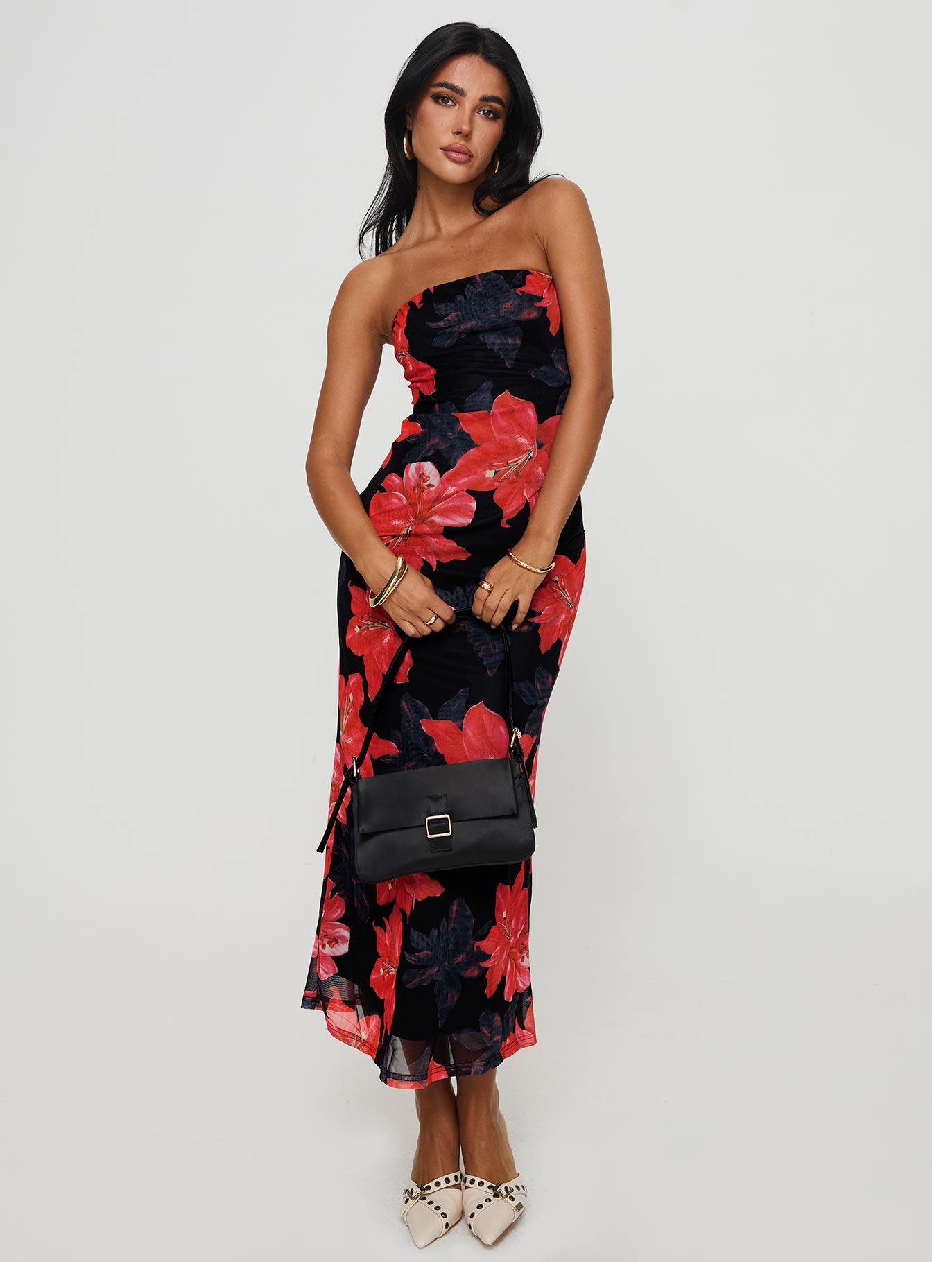 Celik Strapless Maxi Dress Black Floral - Image 3