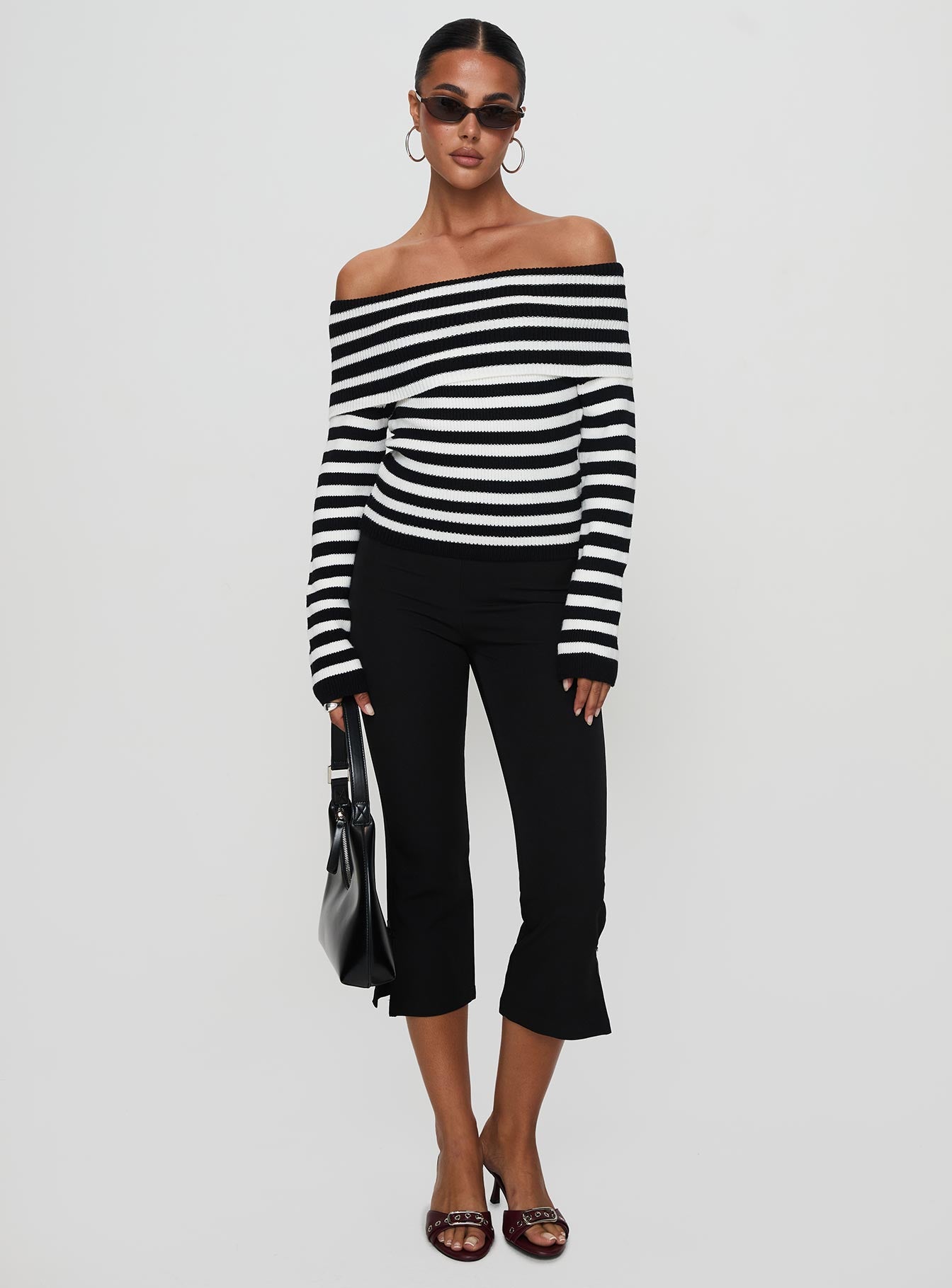 Danyel Off The Shoulder Sweater Black White Stripe - Image 3