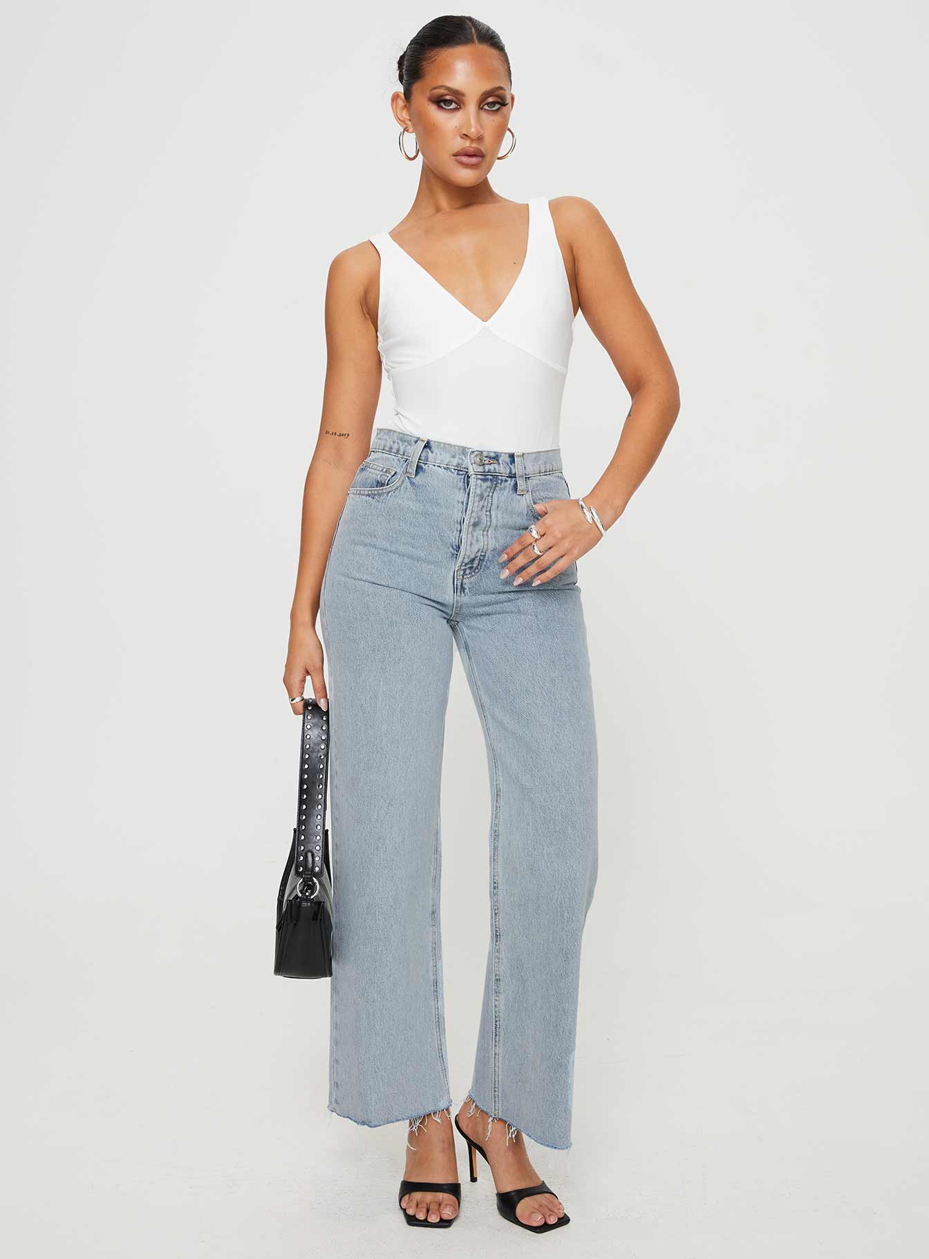 Fawcett High Rise Straight Leg Jeans Light Blue Wash Petite - Image 3