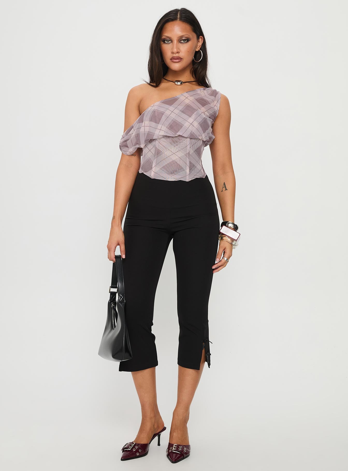 Amabelle Corset Draped Top Multi Plaid - Image 3