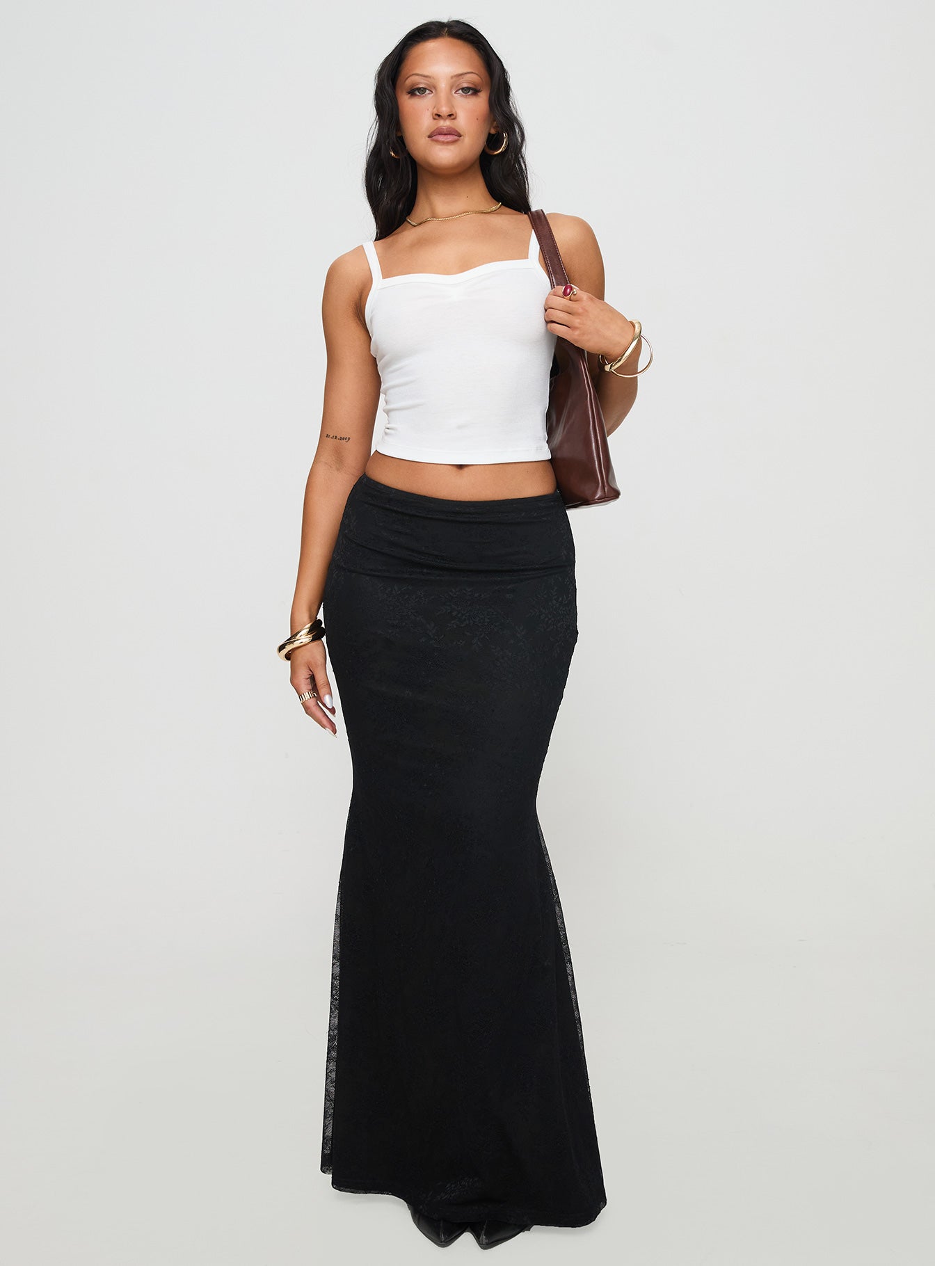 Essentials Ruched Rib Cami Top White - Image 2